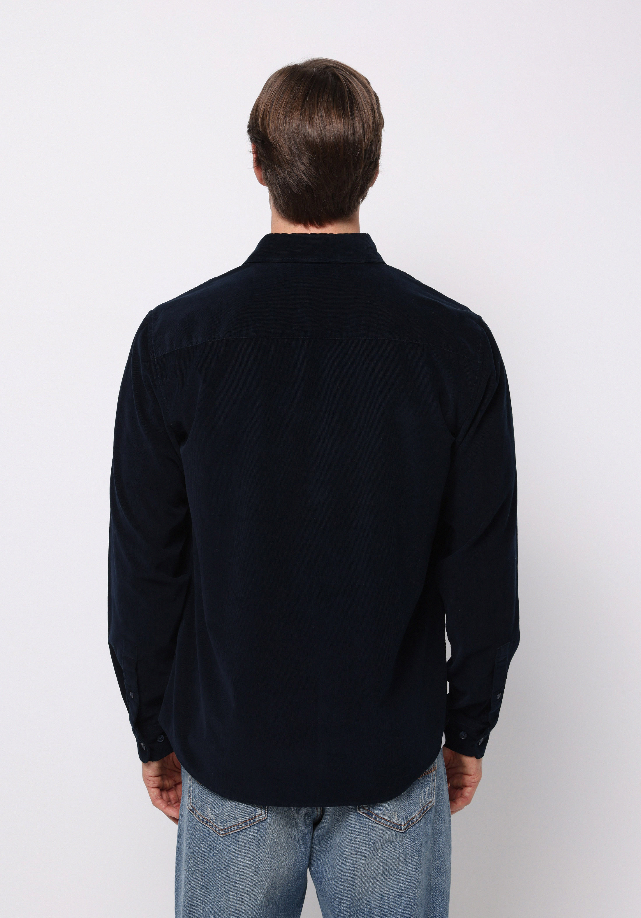 Regular Fit Shirt Neck Düz Erkek Lacivert Uzun Kol Gömlek