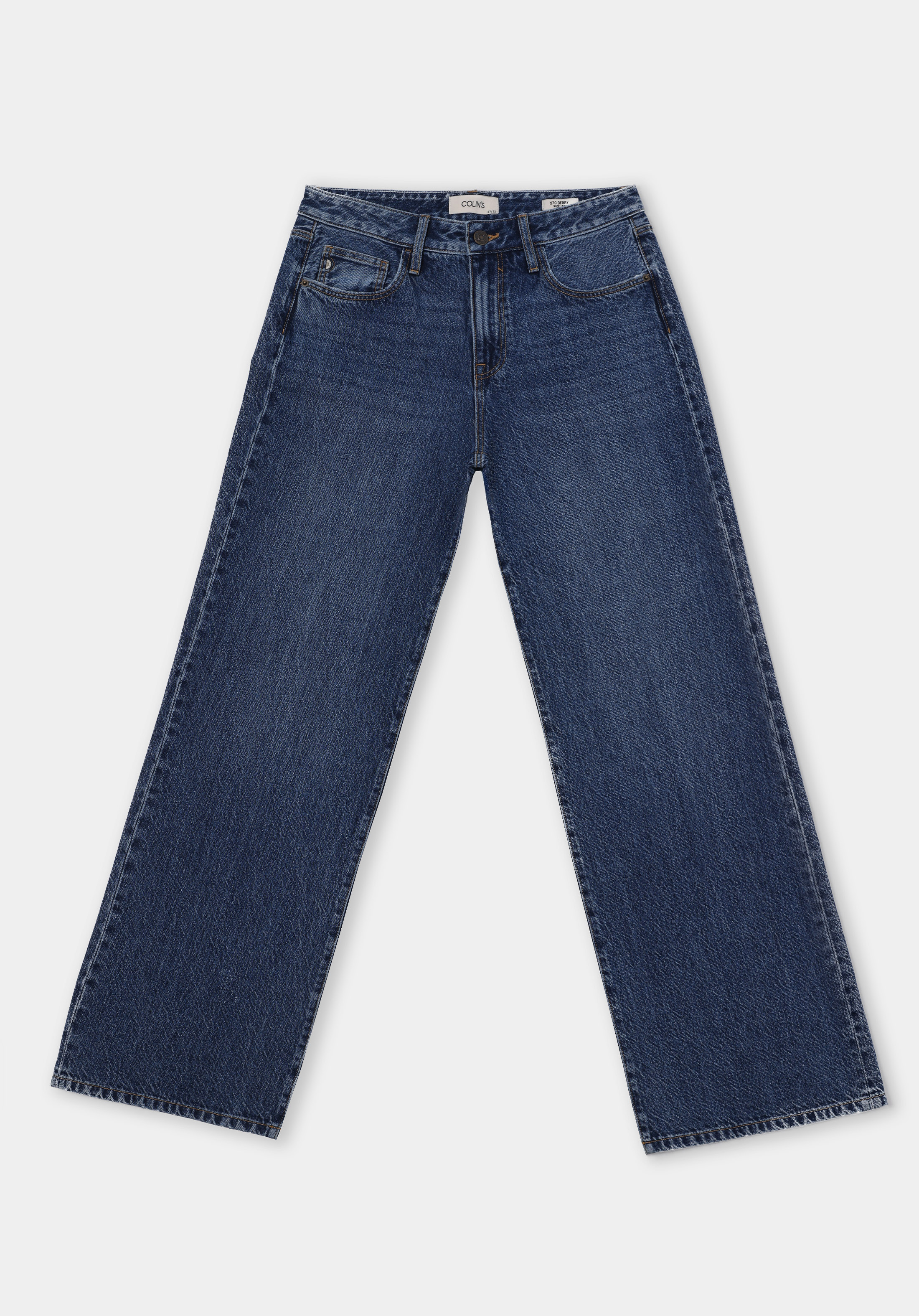 Regular Fit Yüksel Bel Geniş Paça Kadın İndigo Jean Pantolon