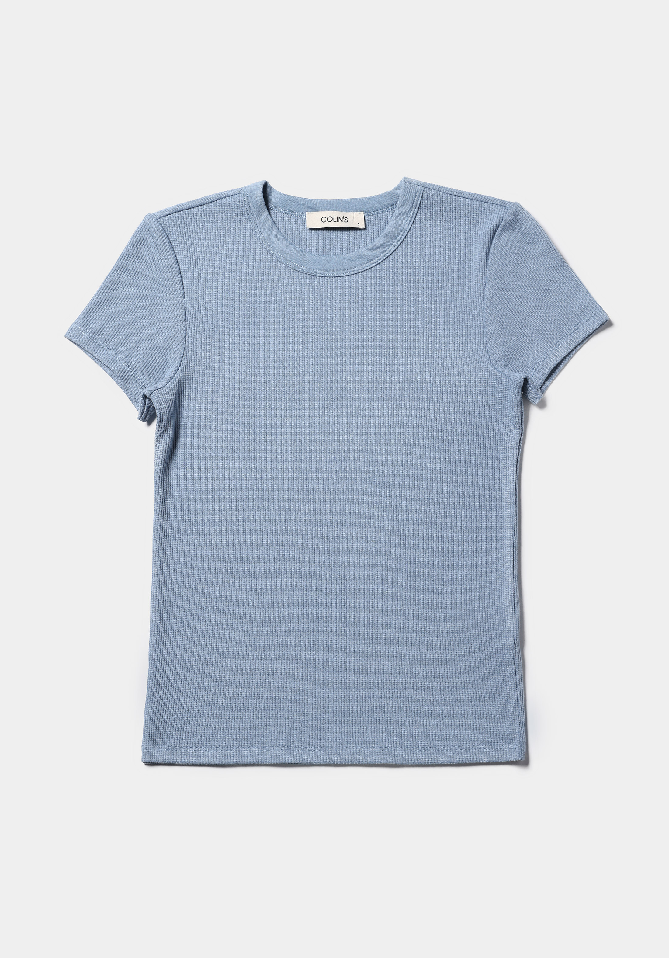 Slim Fit Yuvarlak Yaka Düz Kadın Mavi Kısa Kol Tişört