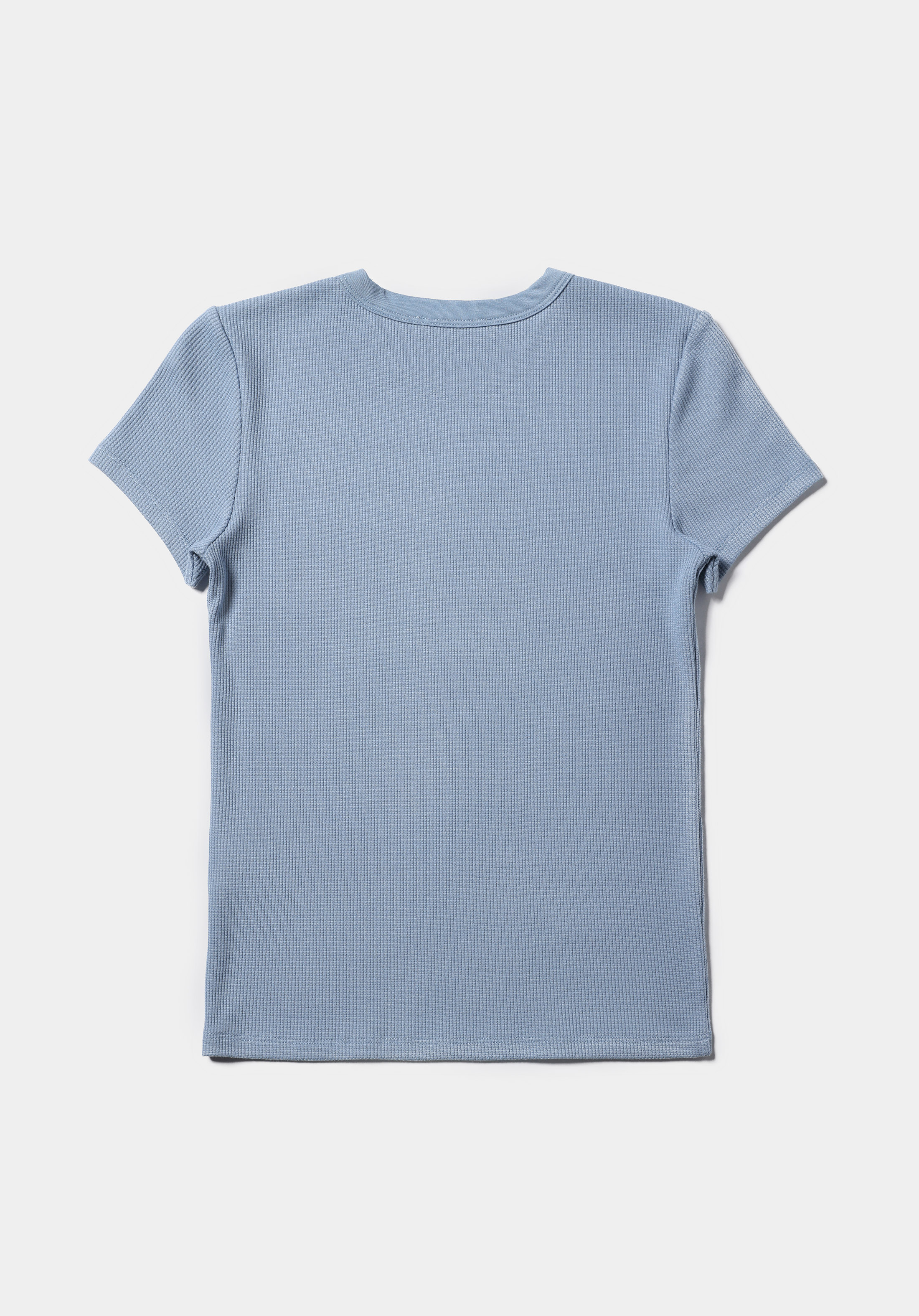 Slim Fit Yuvarlak Yaka Düz Kadın Mavi Kısa Kol Tişört