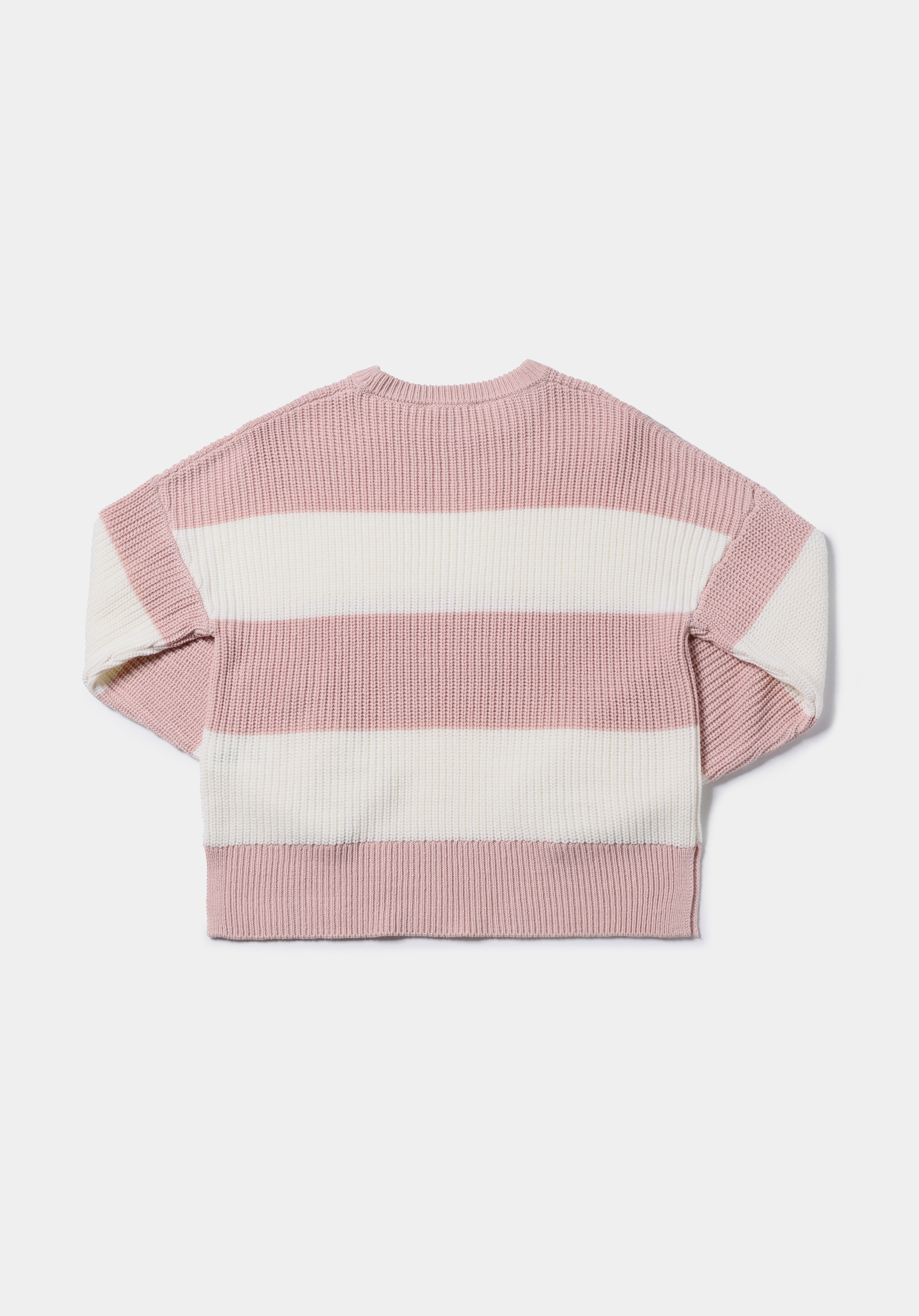 Regular Fit Yuvarlak Yaka Çizgili Kadın Pembe Kazak