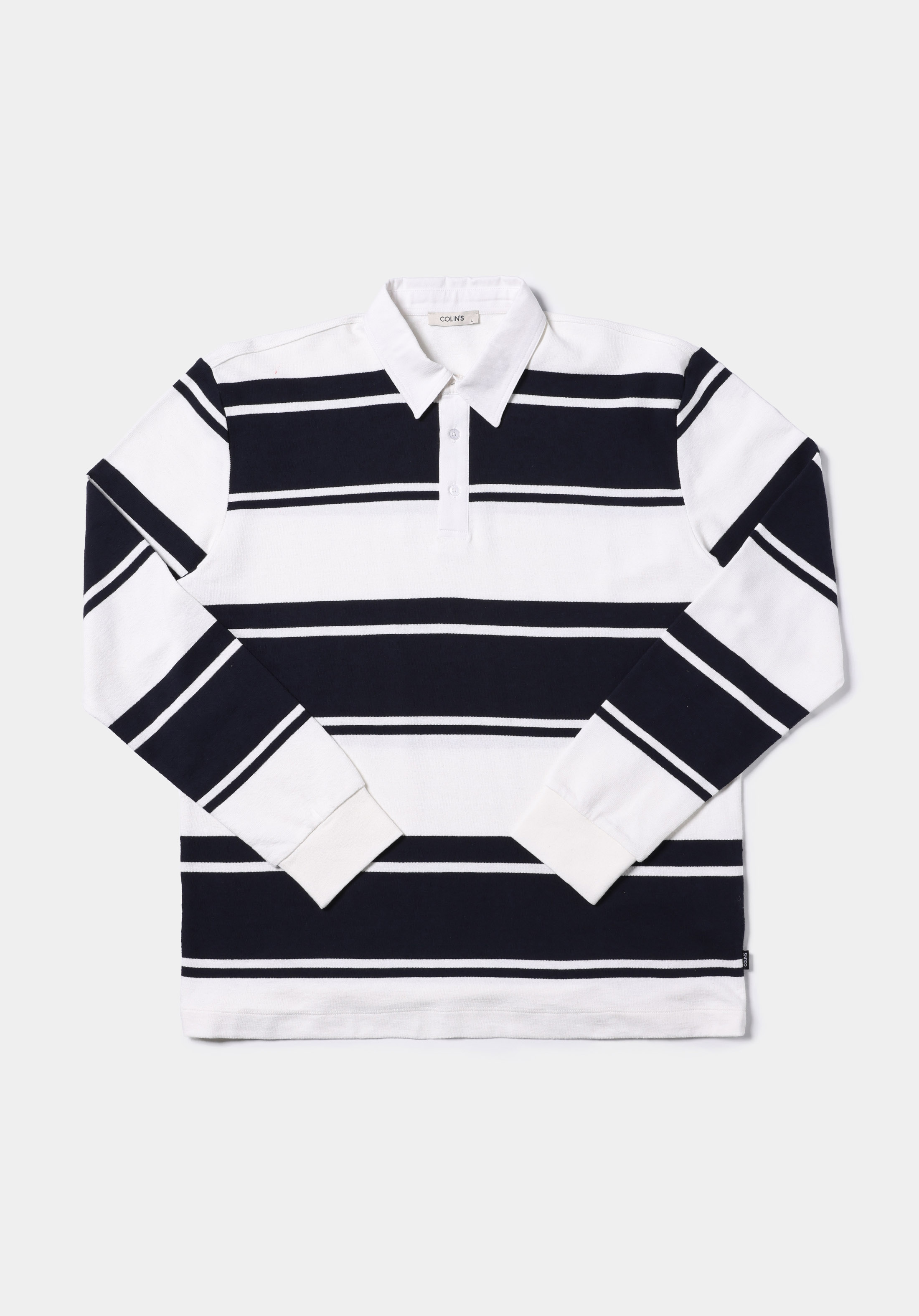 Comfort Fit Polo Yaka Çizgili Erkek Lacivert Uzun Kol Tişört