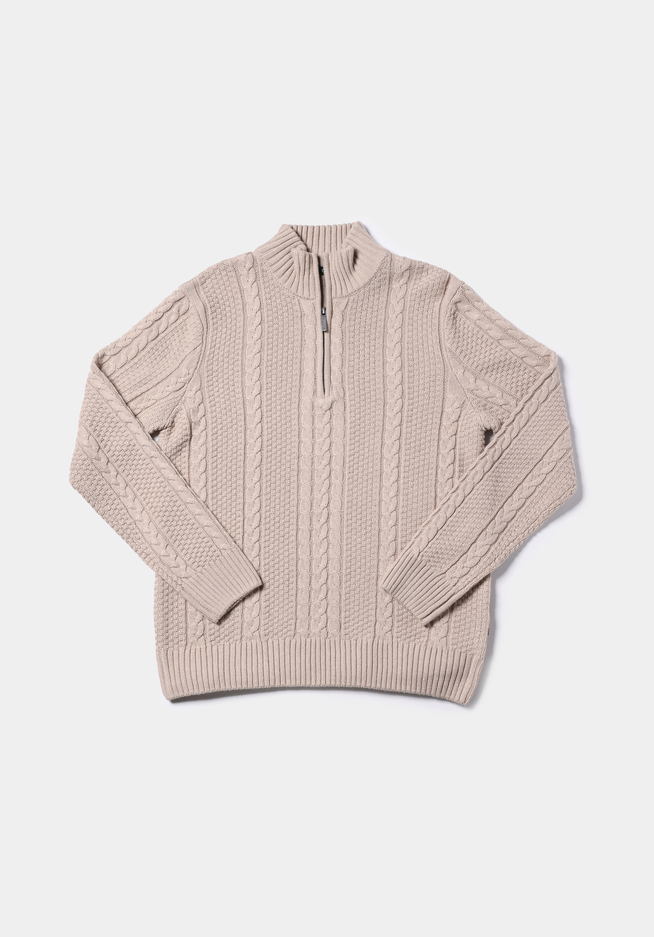 Regular Fit Dik Yaka Jakarlı Erkek Ekru Kazak