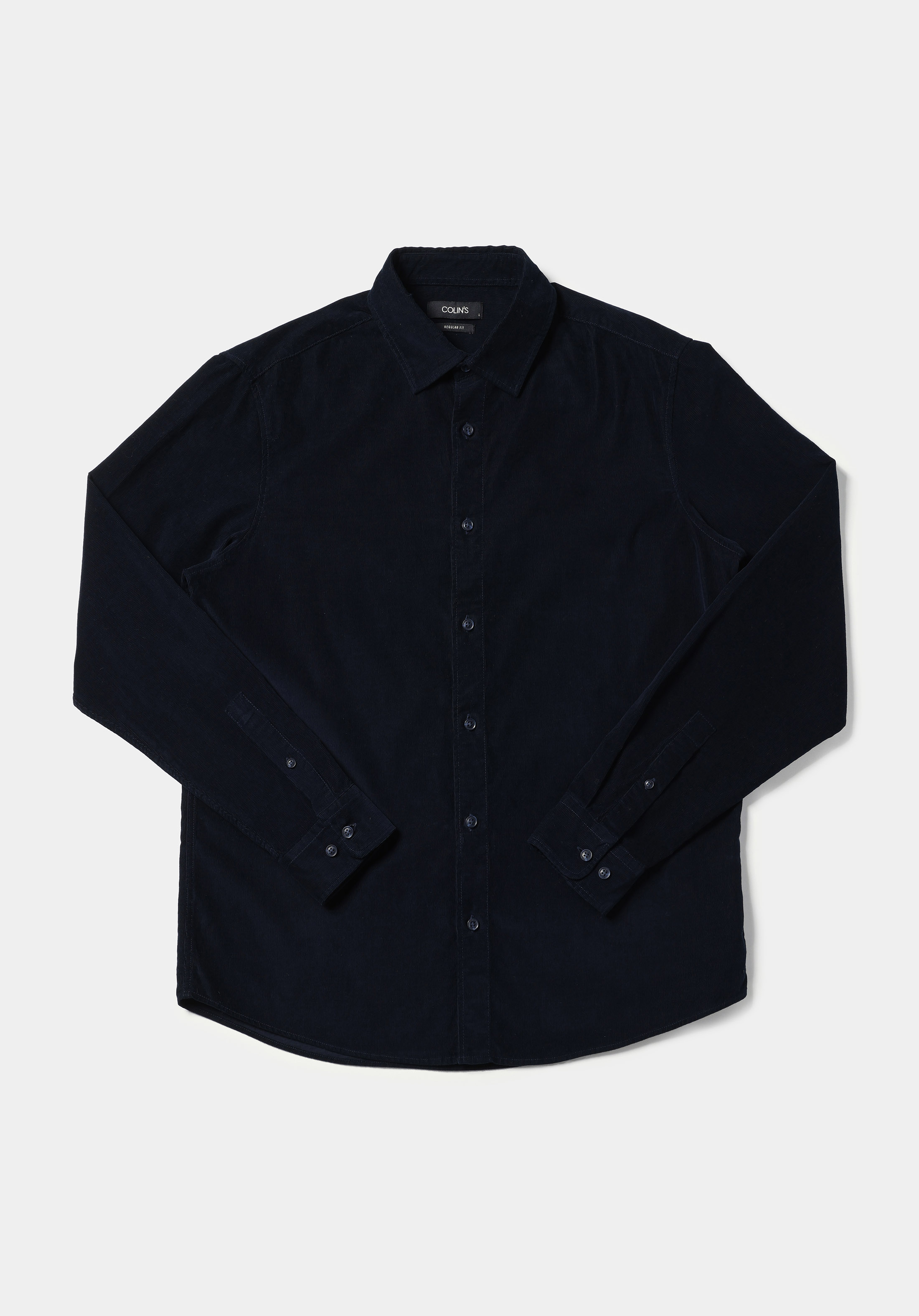 Regular Fit Shirt Neck Düz Erkek Lacivert Uzun Kol Gömlek