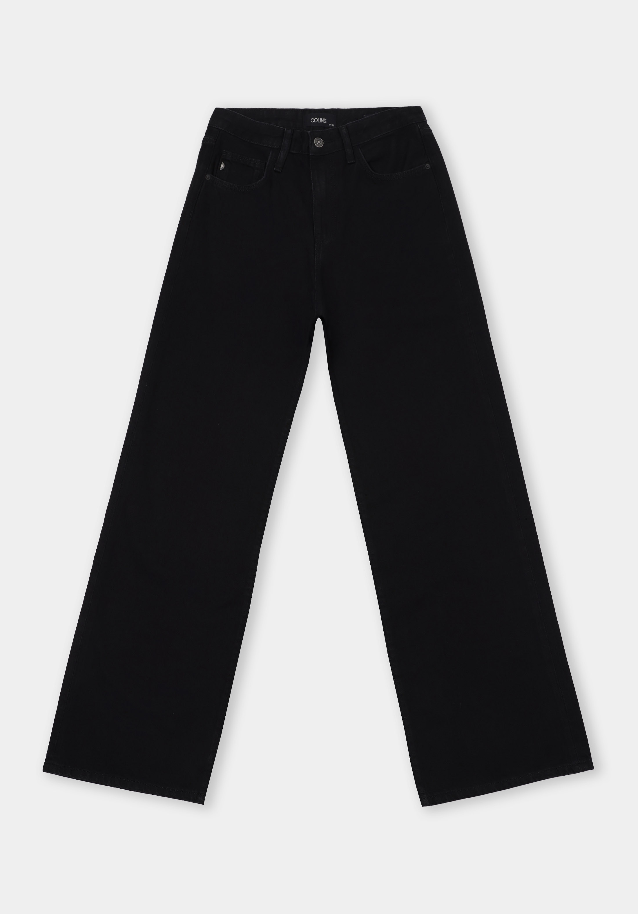 Regular Fit Yüksel Bel Geniş Paça Cepli Kadın Black Black Denim Jean Pantolon