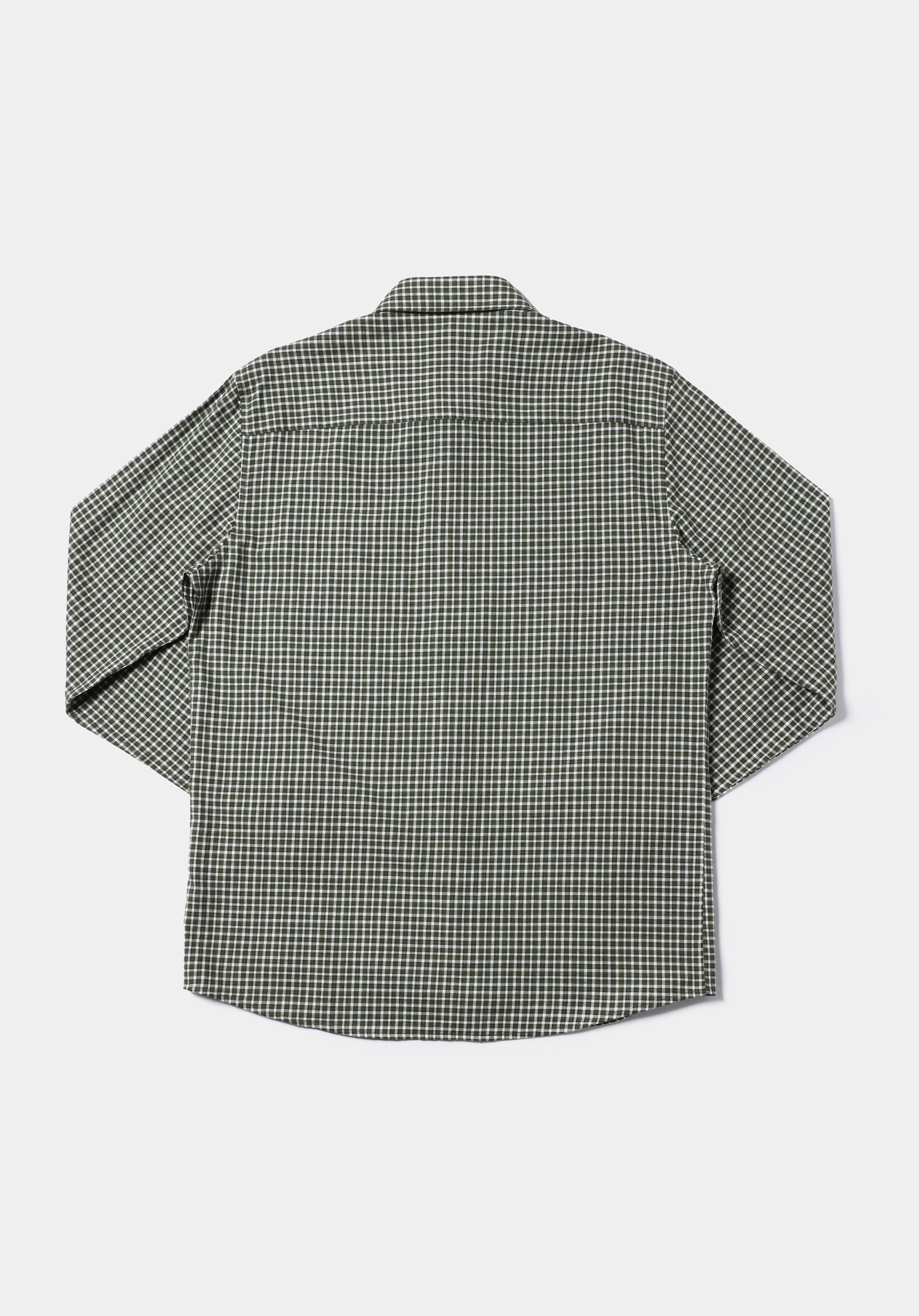 Regular Fit Dokuma Shirt Neck Kareli Erkek Yeşil Uzun Kol Gömlek