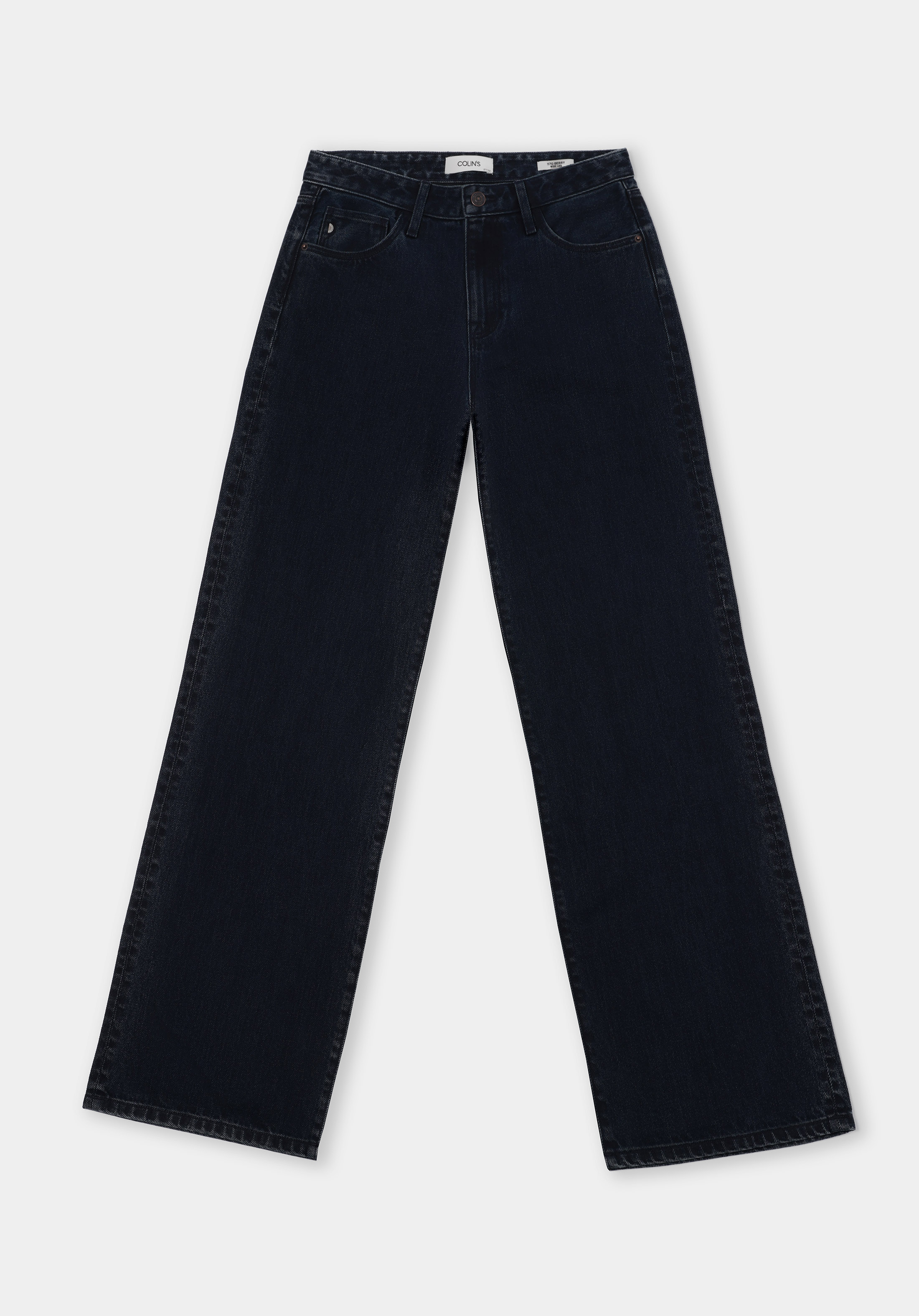 Regular Fit Yüksek Bel Geniş Paça Kadın Koyu İndigo Jean Pantolon