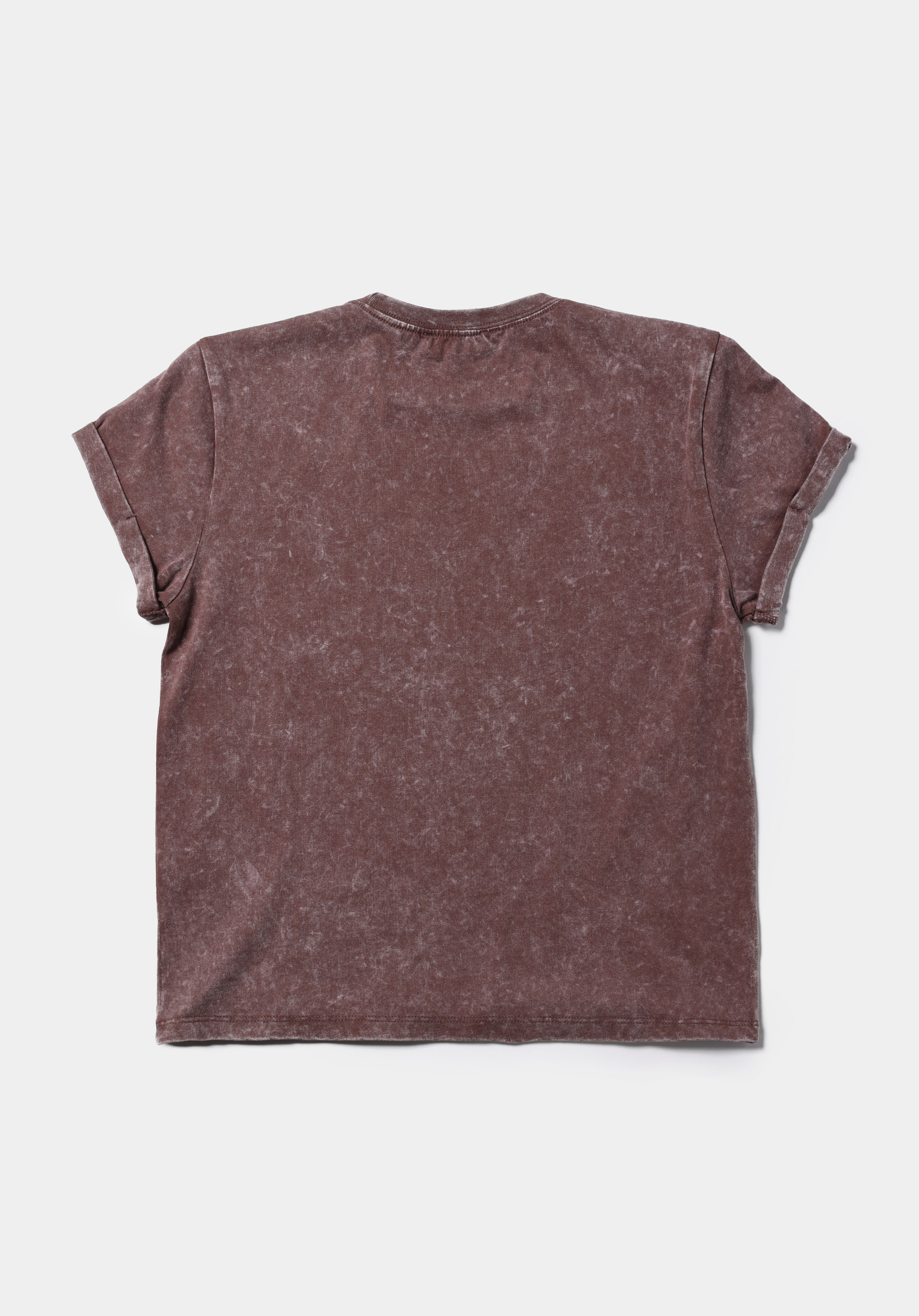 Slim Fit Yuvarlak Yaka Baskılı Kadın Kahverengi Kısa Kol Tişört