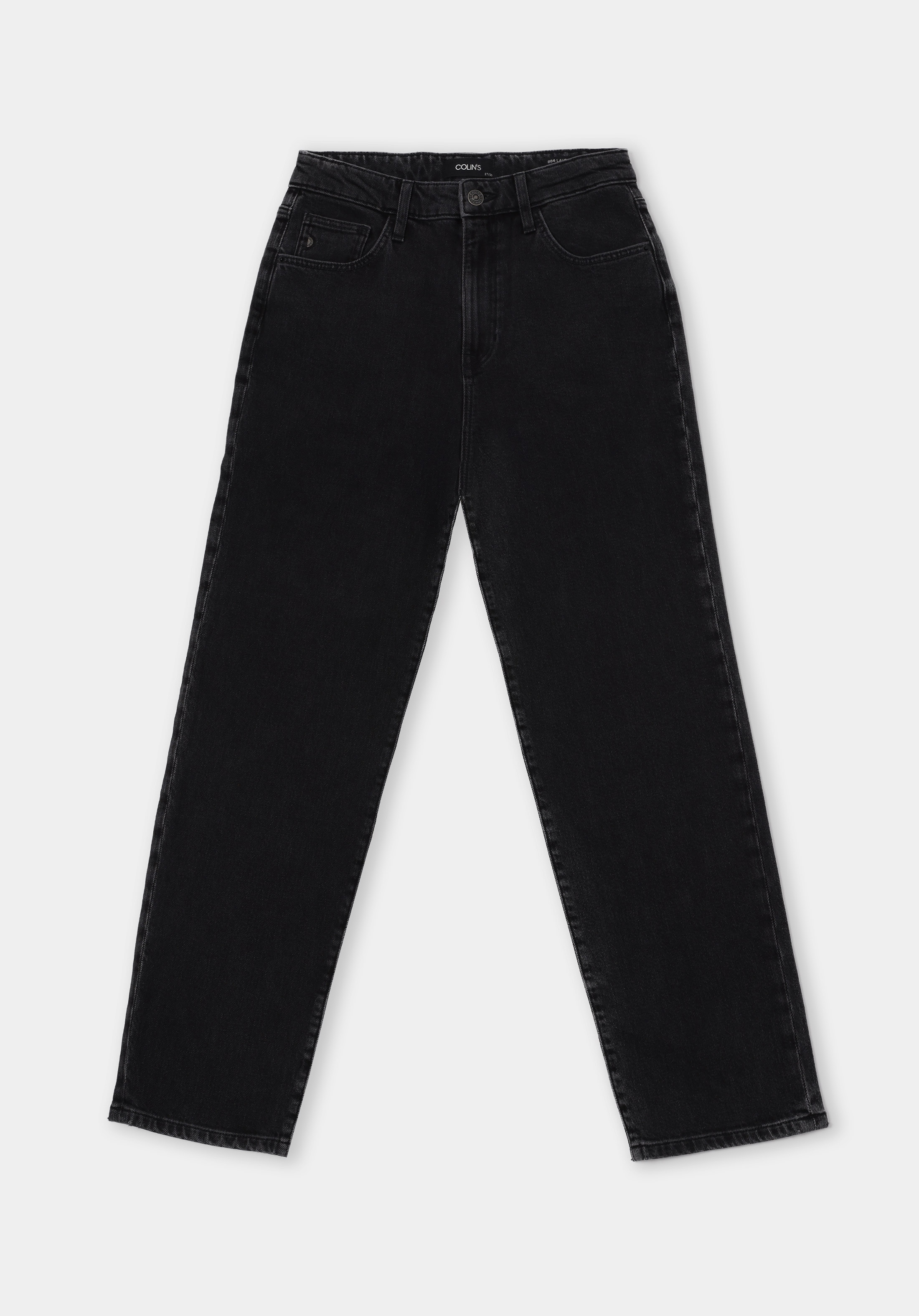 Straight Fit Yüksek Bel Düz Paça Kadın Siyah Jean Pantolon