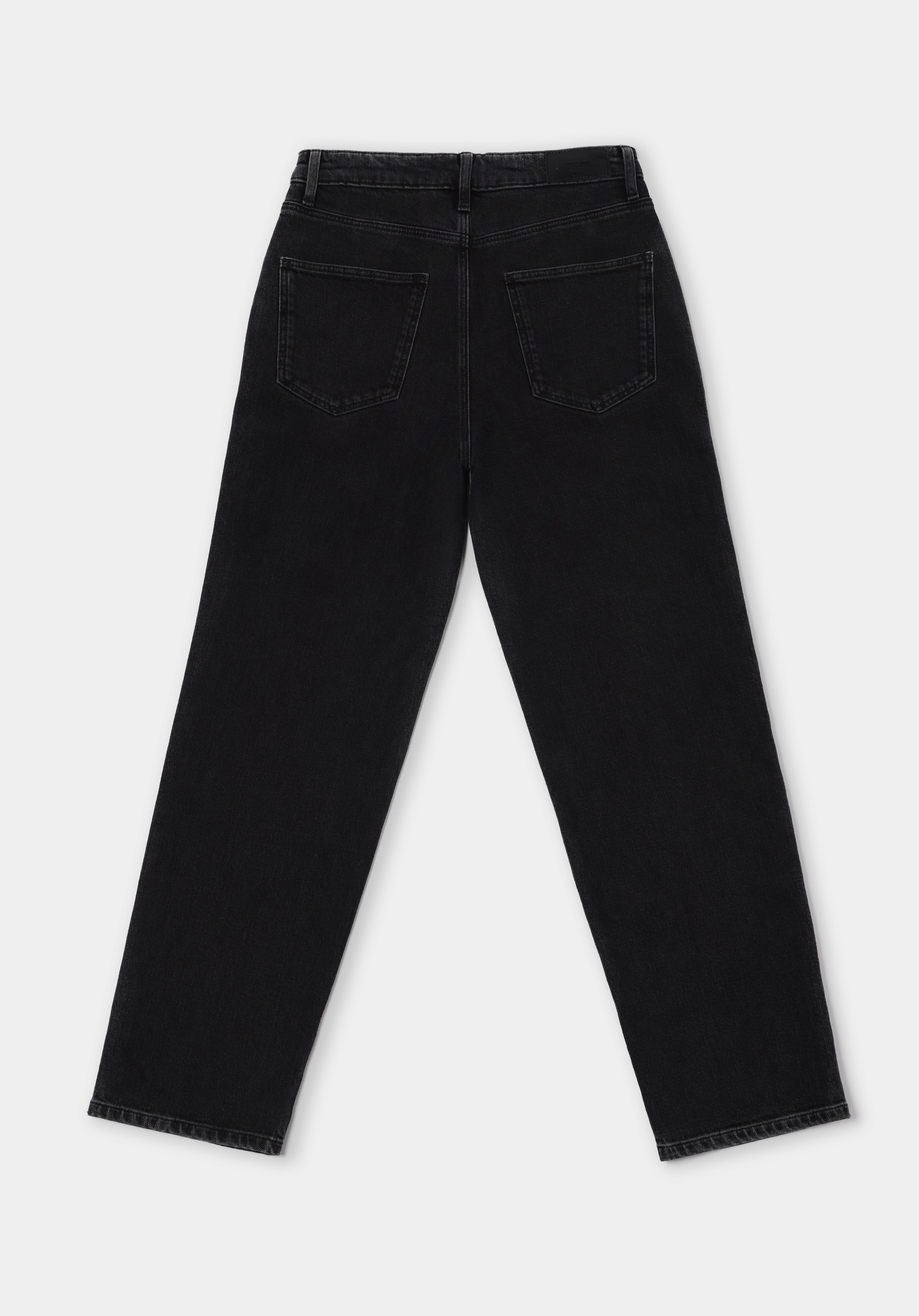 Straight Fit Yüksek Bel Düz Paça Kadın Siyah Jean Pantolon