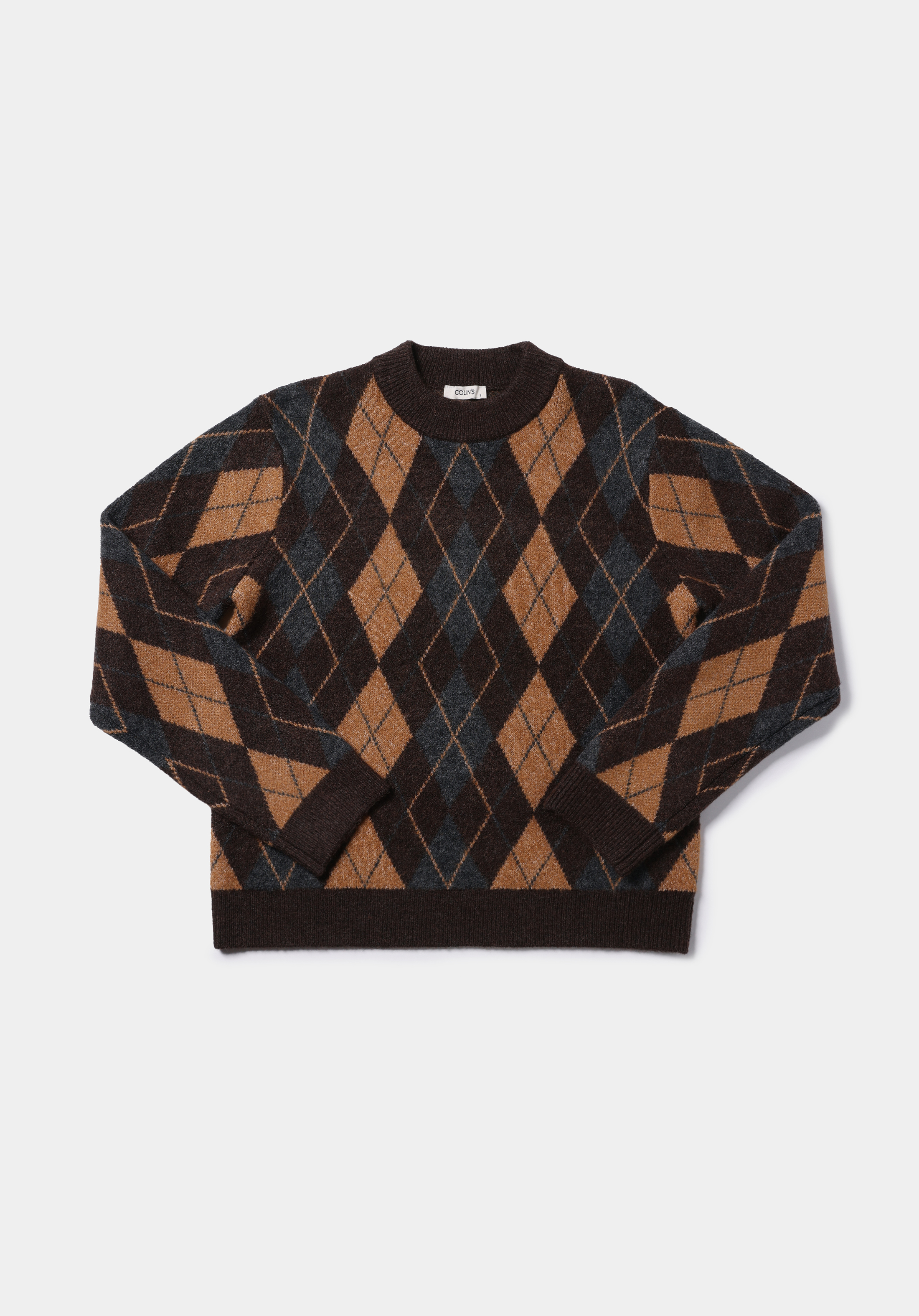 Regular Fit Yuvarlak Yaka Baskılı Kadın Kahverengi Kazak