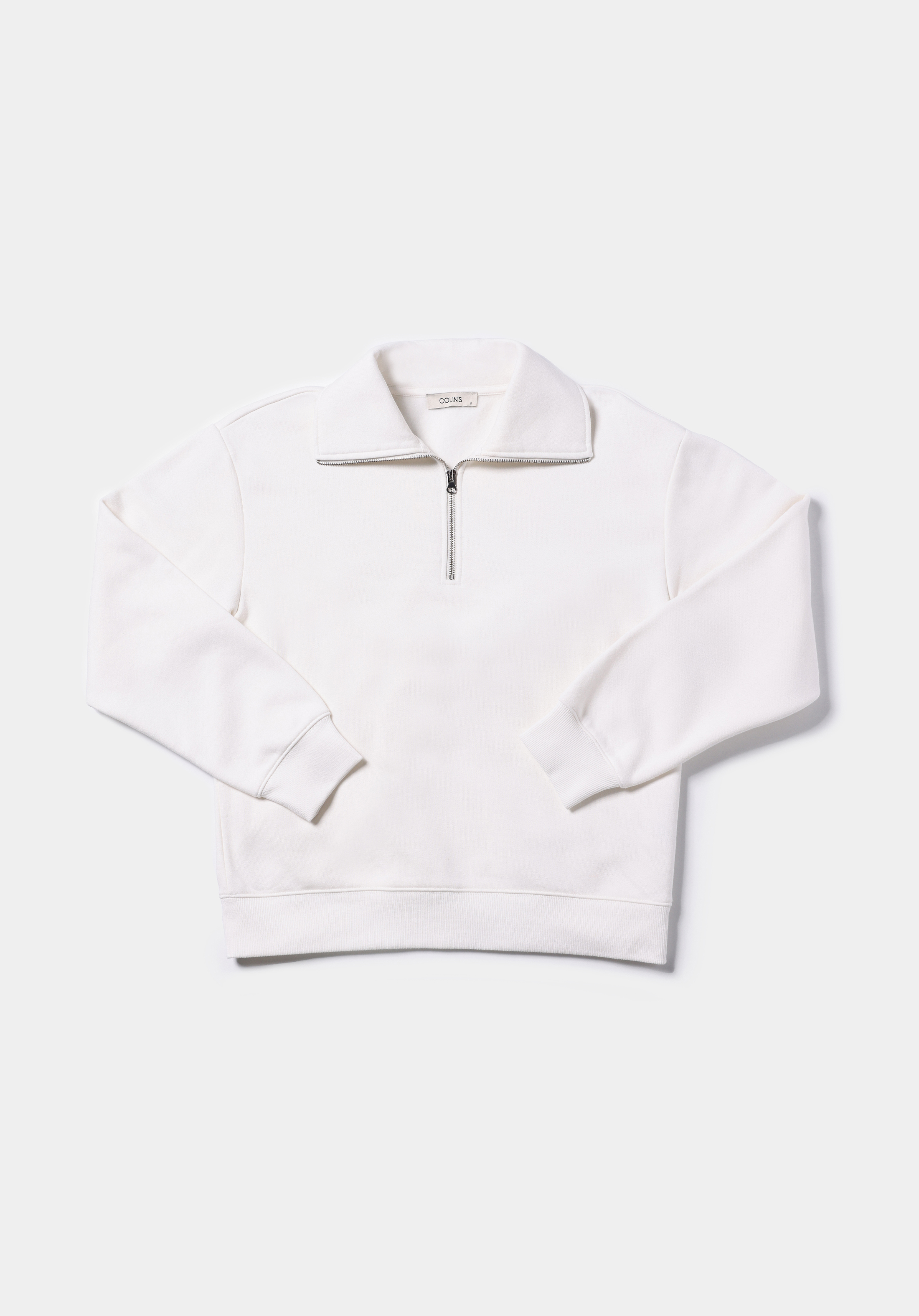 Regular Fit Fermuarlı Nakışlı Kadın Beyaz Sweatshirt