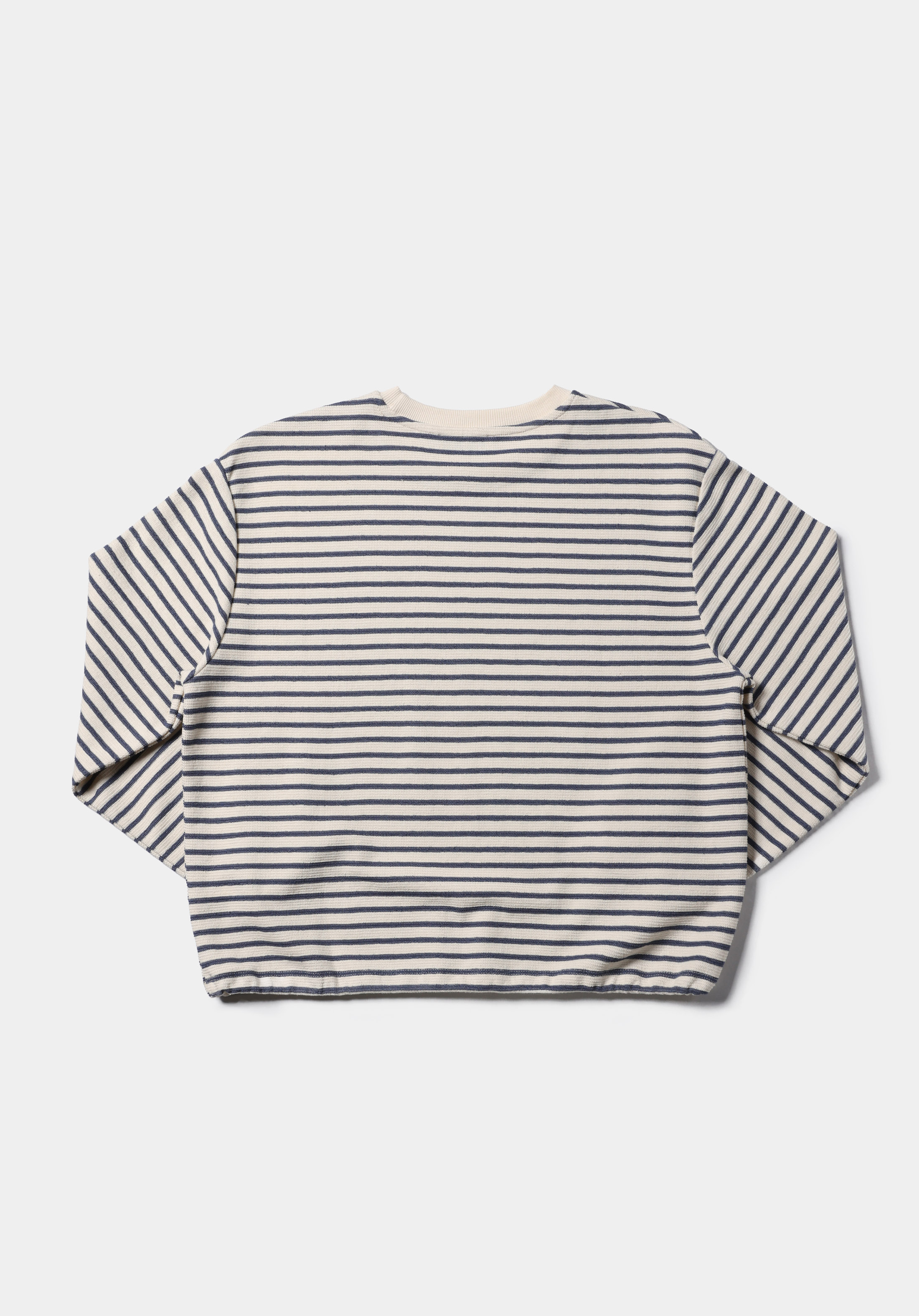 Regular Fit Yuvarlak Yaka Çizgili Kadın Mavi Uzun Kol Tişört