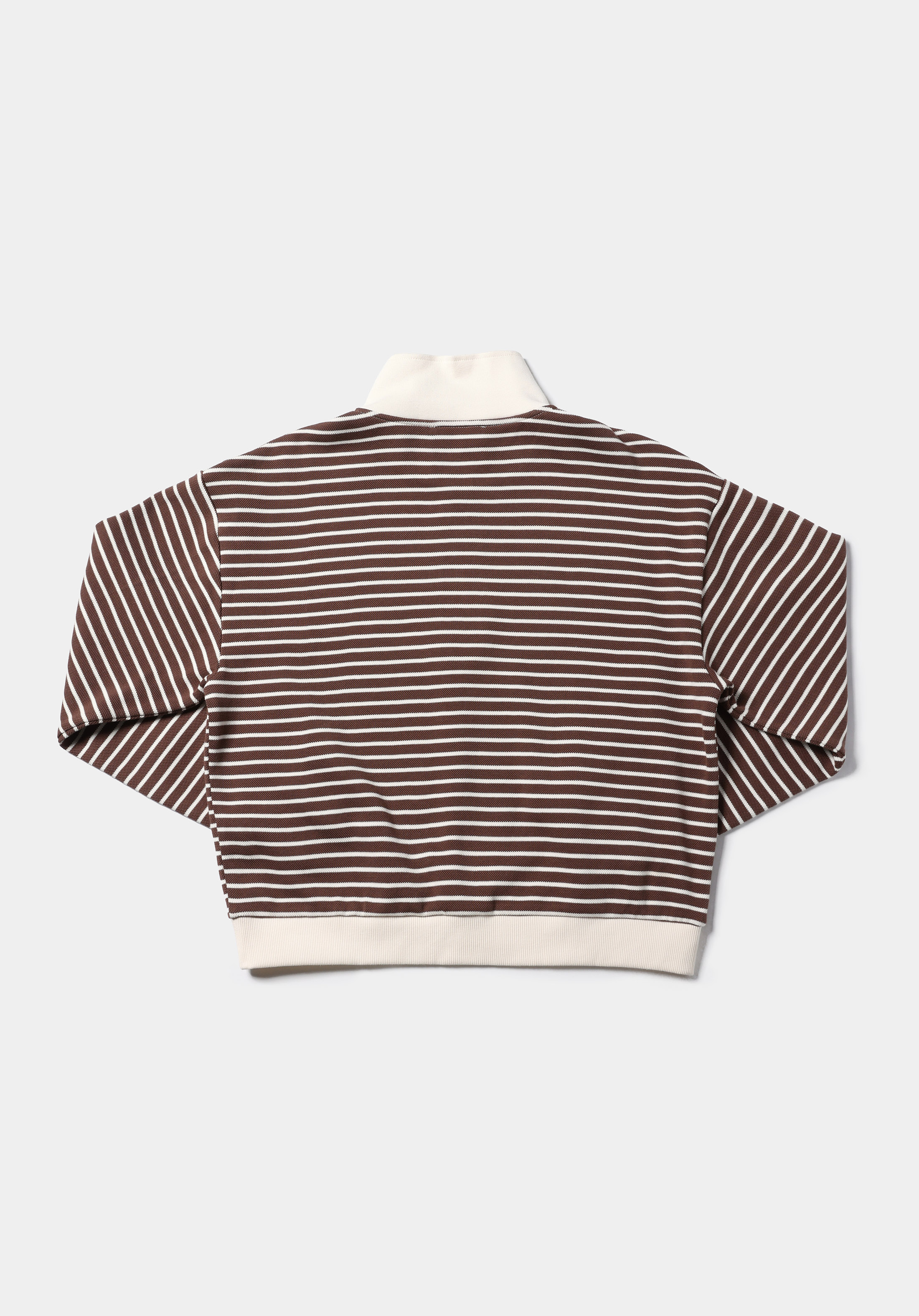 Regular Fit Polo Yaka Çizgili Kadın Kahverengi Sweatshirt