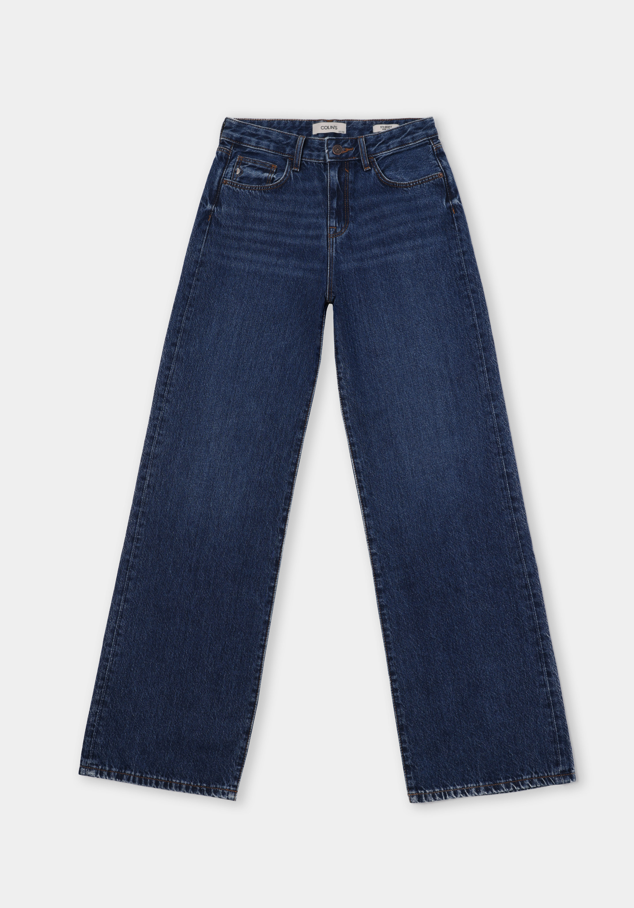 Regular Fit Yüksel Bel Geniş Paça Kadın Koyu İndigo Jean Pantolon