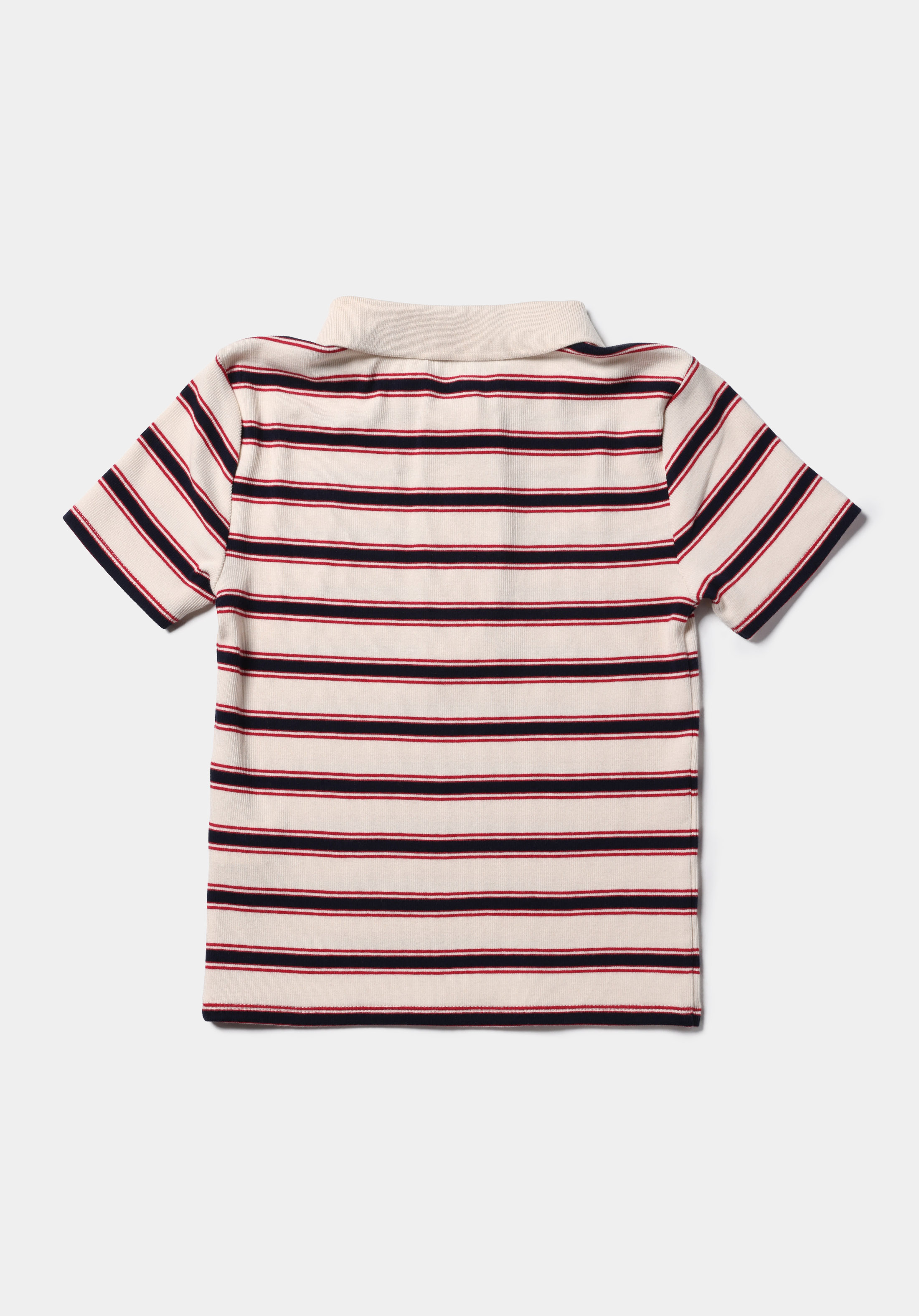 Slim Fit Polo Yaka Çizgili Kadın Ekru Kısa Kol Tişört