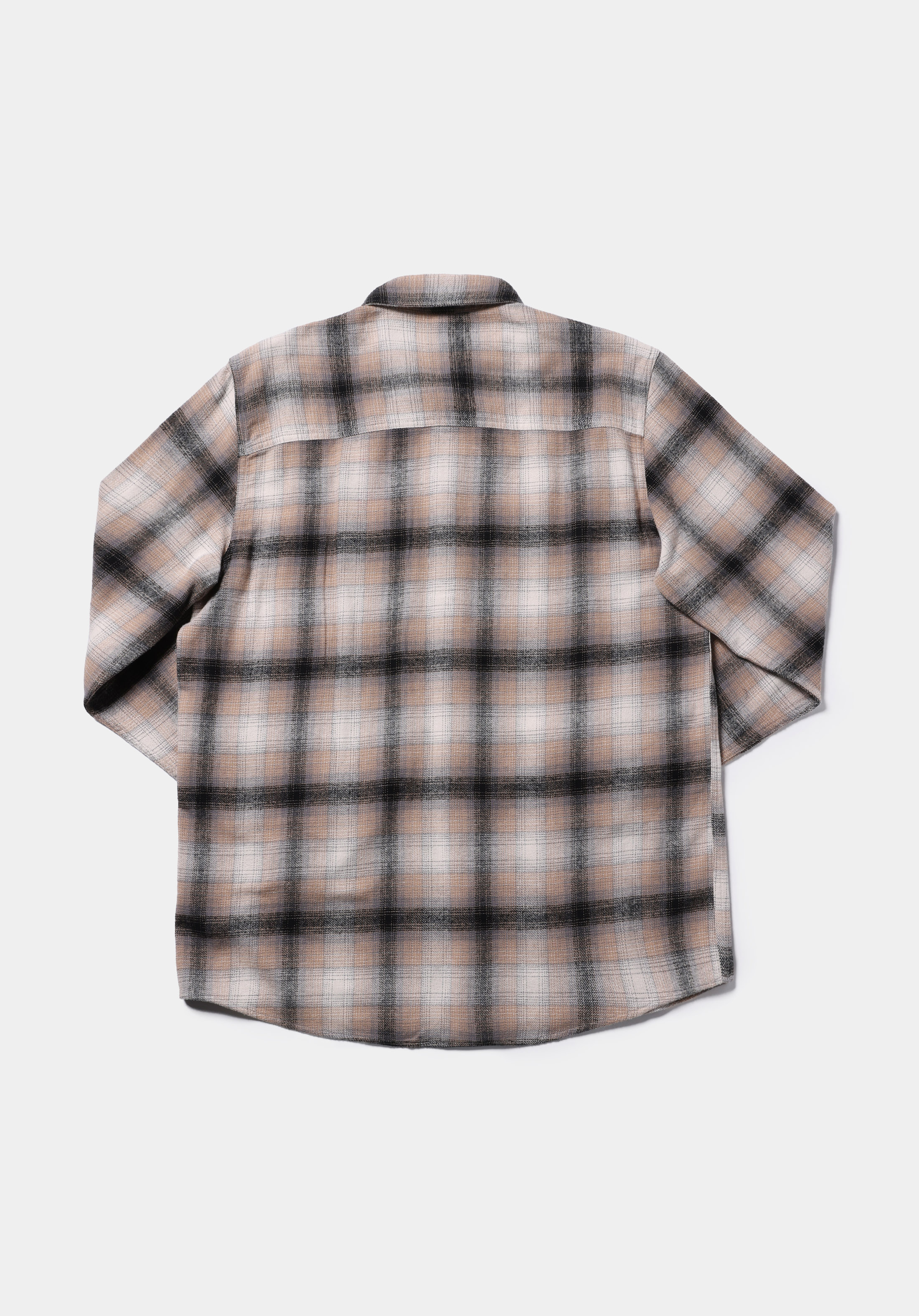 Comfort Fit Shirt Neck Ekoseli Erkek Bej Uzun Kol Gömlek