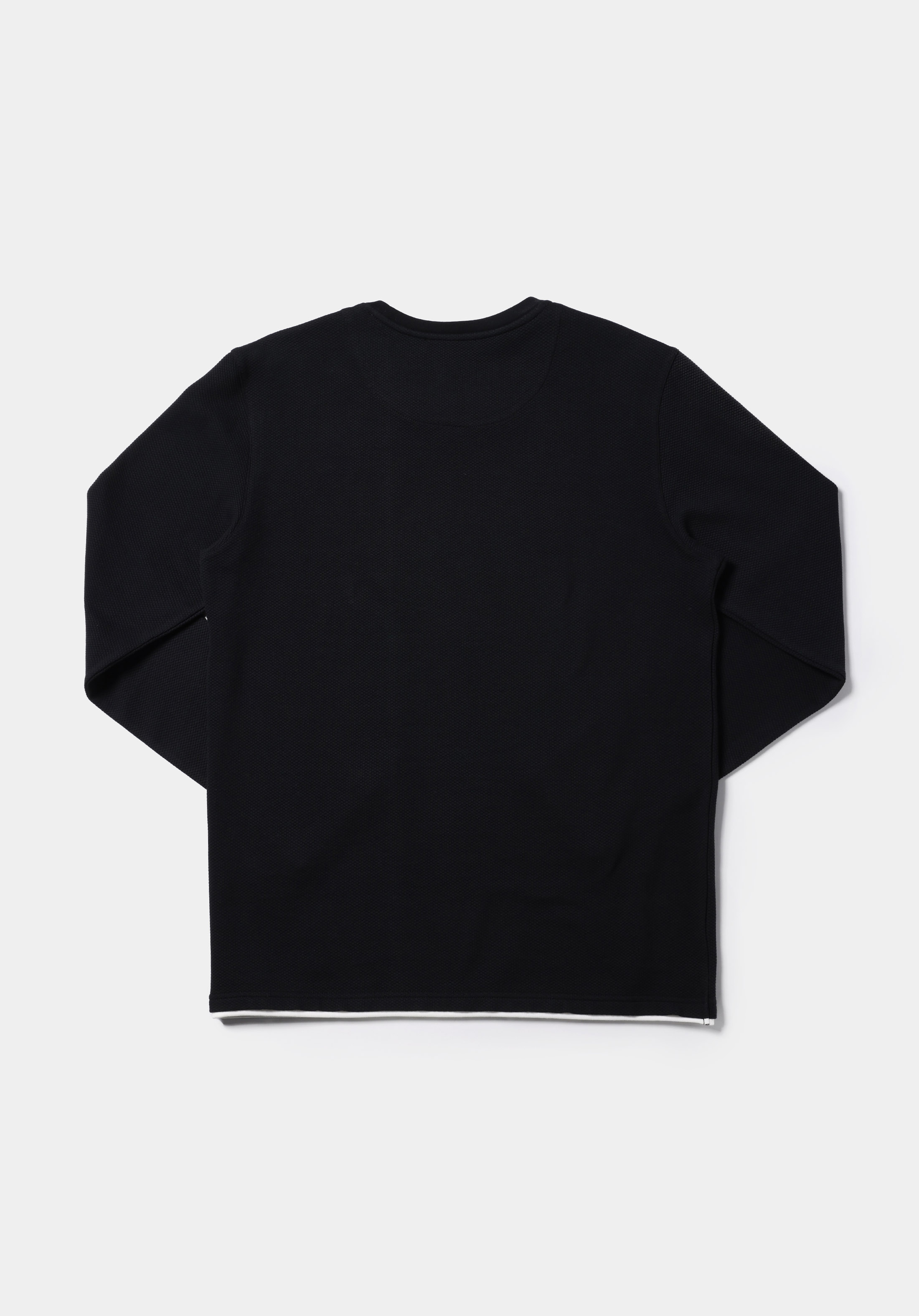 Regular Fit Yuvarlak Yaka Jakarlı Erkek Siyah Uzun Kol Tişört