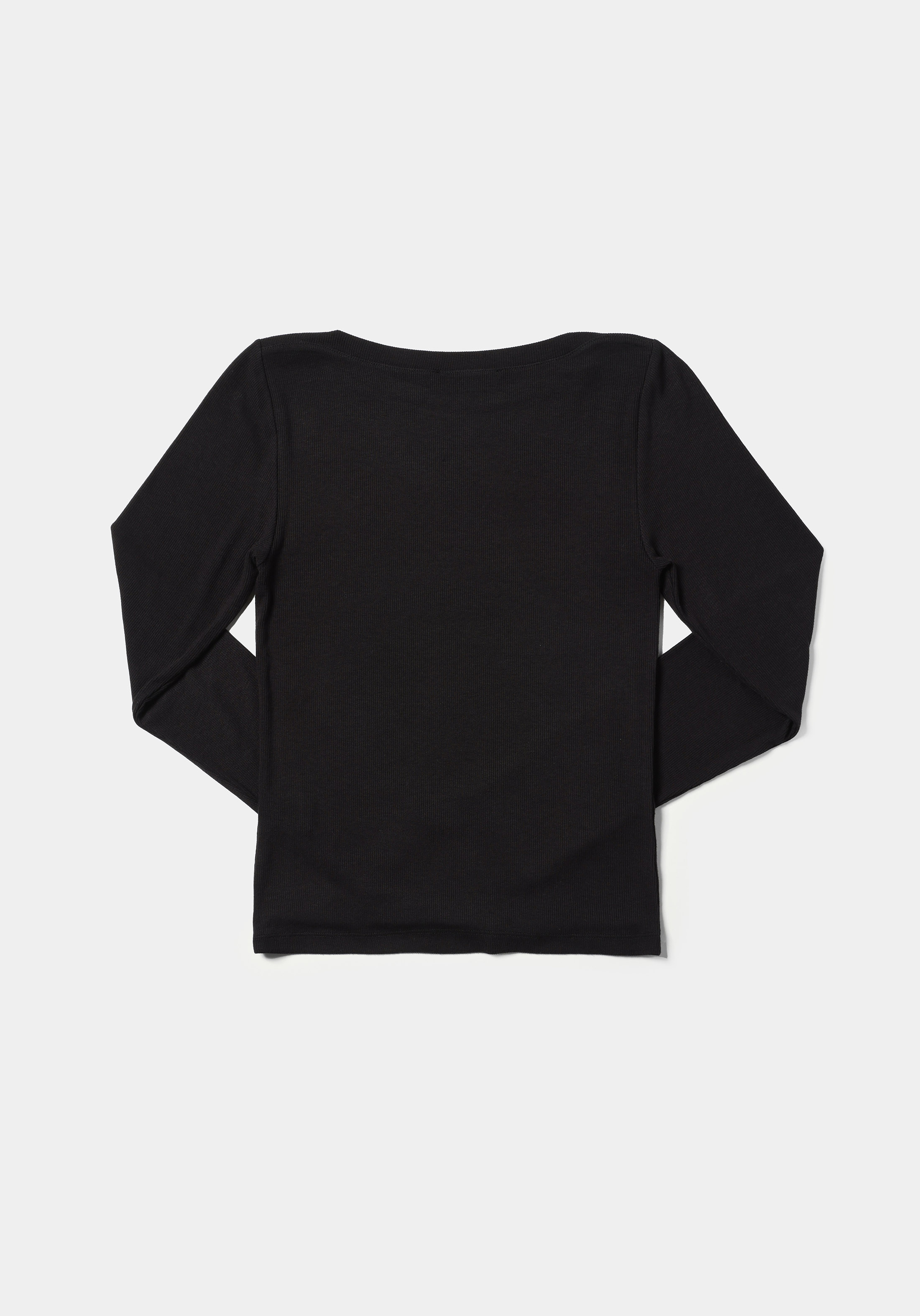 Slim Fit Kayık Yaka Düz Kadın Siyah Uzun Kol Tişört