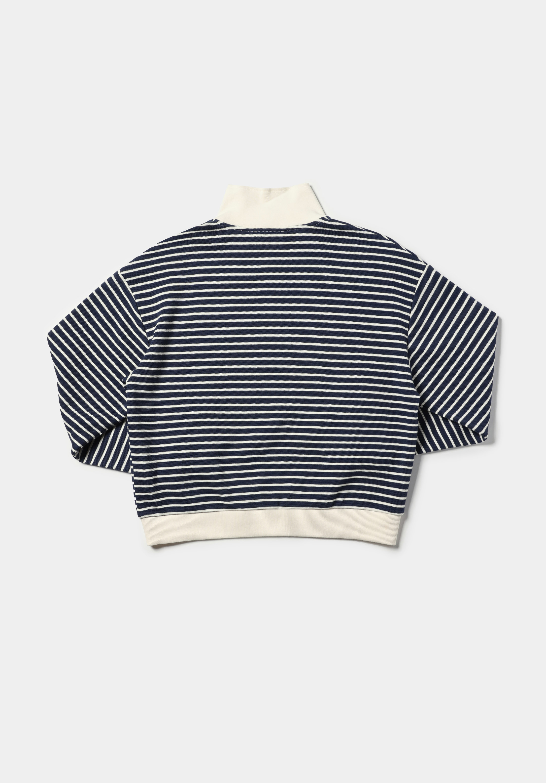 Regular Fit Polo Yaka Çizgili Kadın Lacivert Sweatshirt