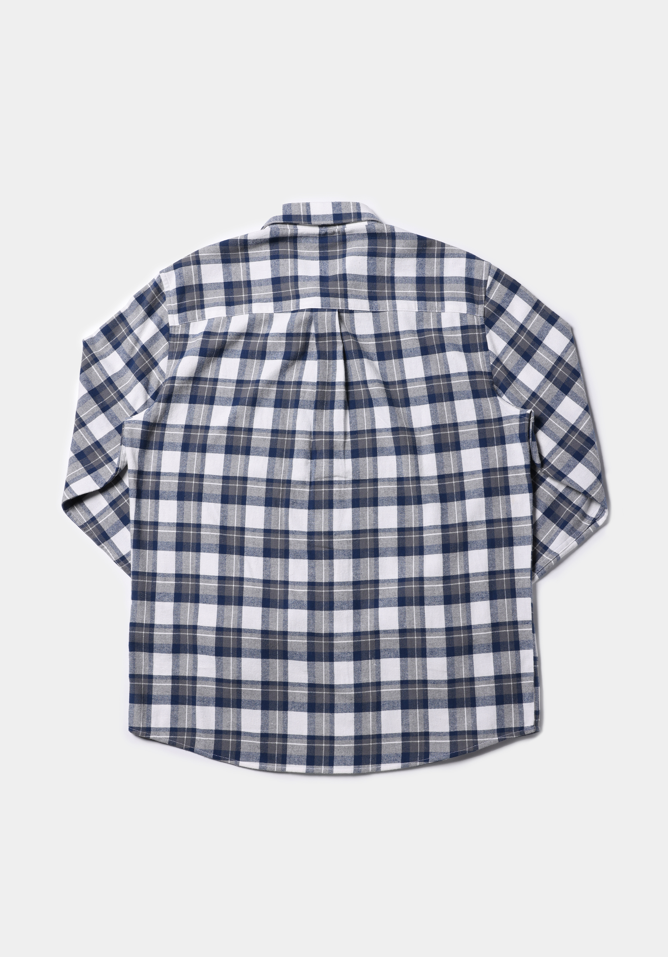 Regular Fit Pamuklu Shirt Neck Ekoseli Erkek Lacivert Uzun Kol Gömlek