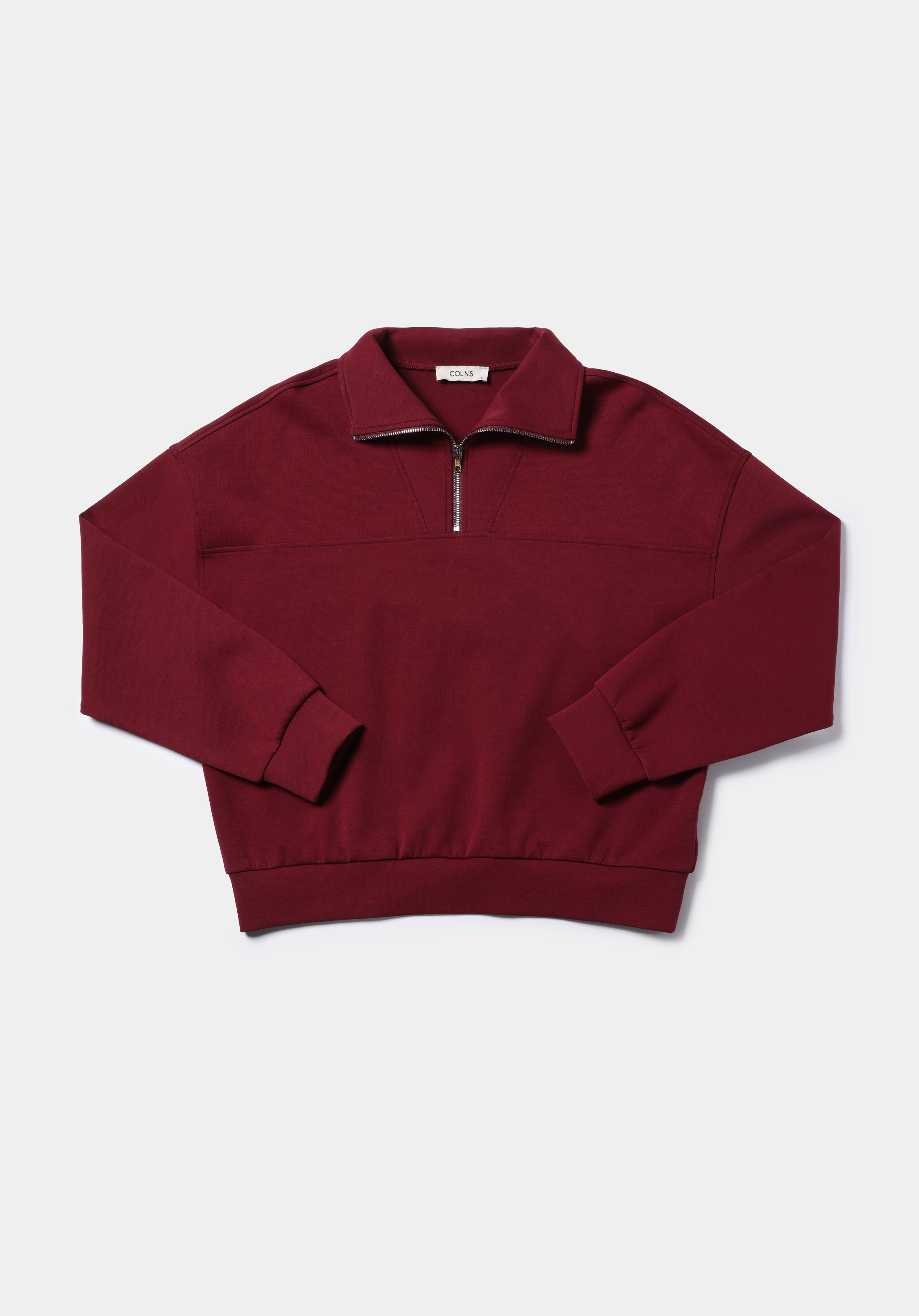 Regular Fit Fermuarlı Düz Kadın Bordo Sweatshirt