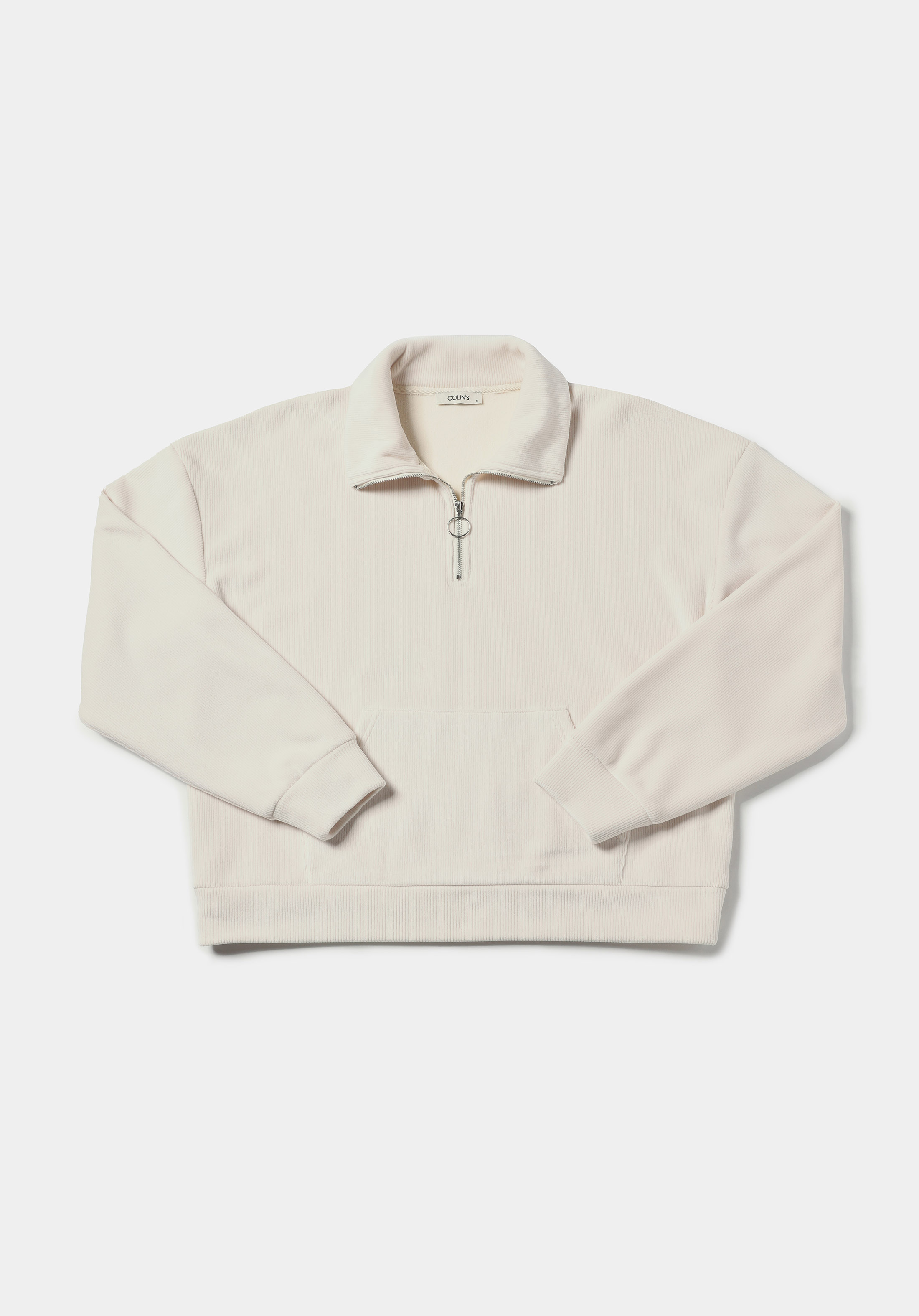 Regular Fit Polo Yaka Kadın Ekru Sweatshirt