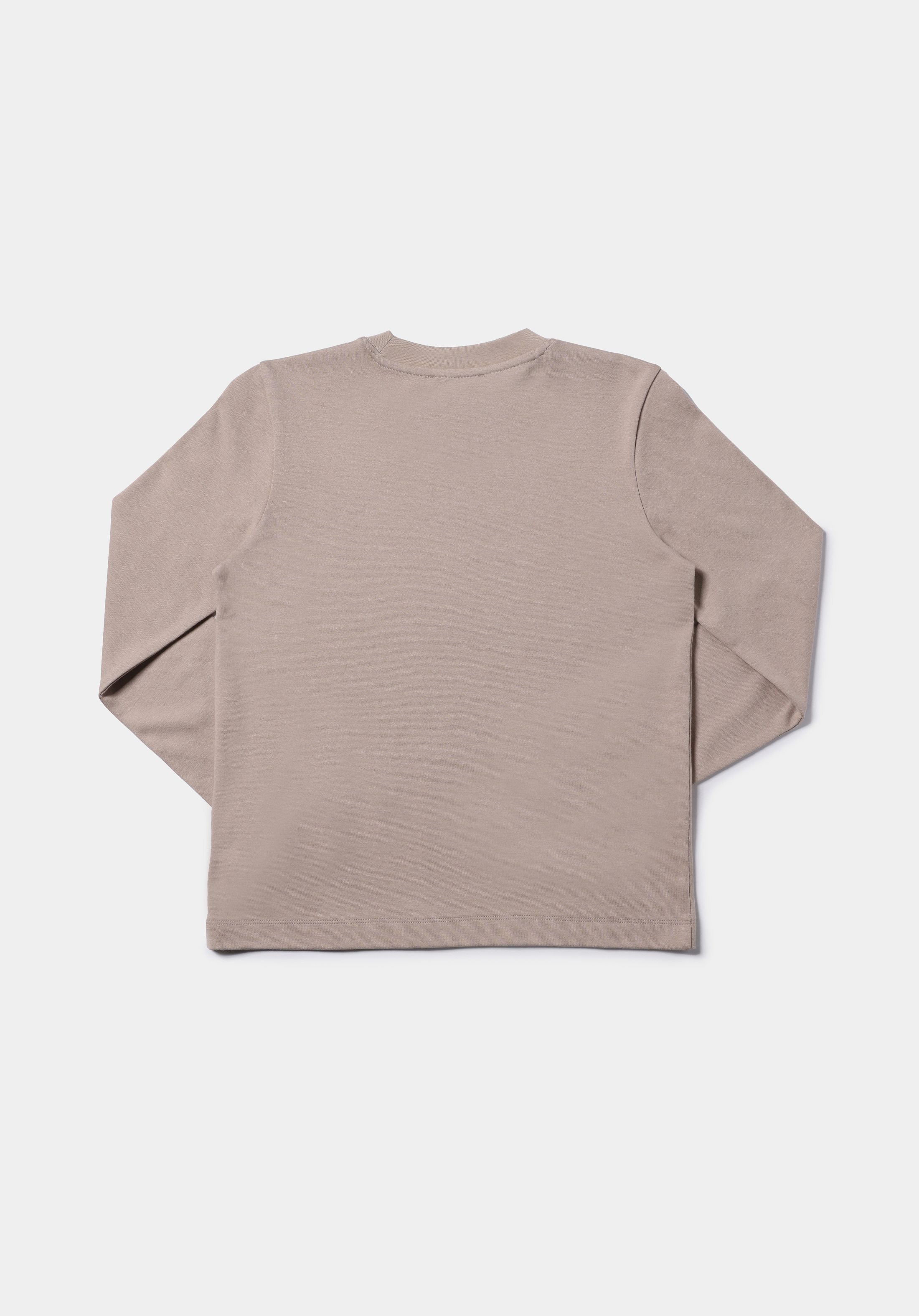 Regular Fit Yuvarlak Yaka Düz Kadın Bej Uzun Kol Tişört