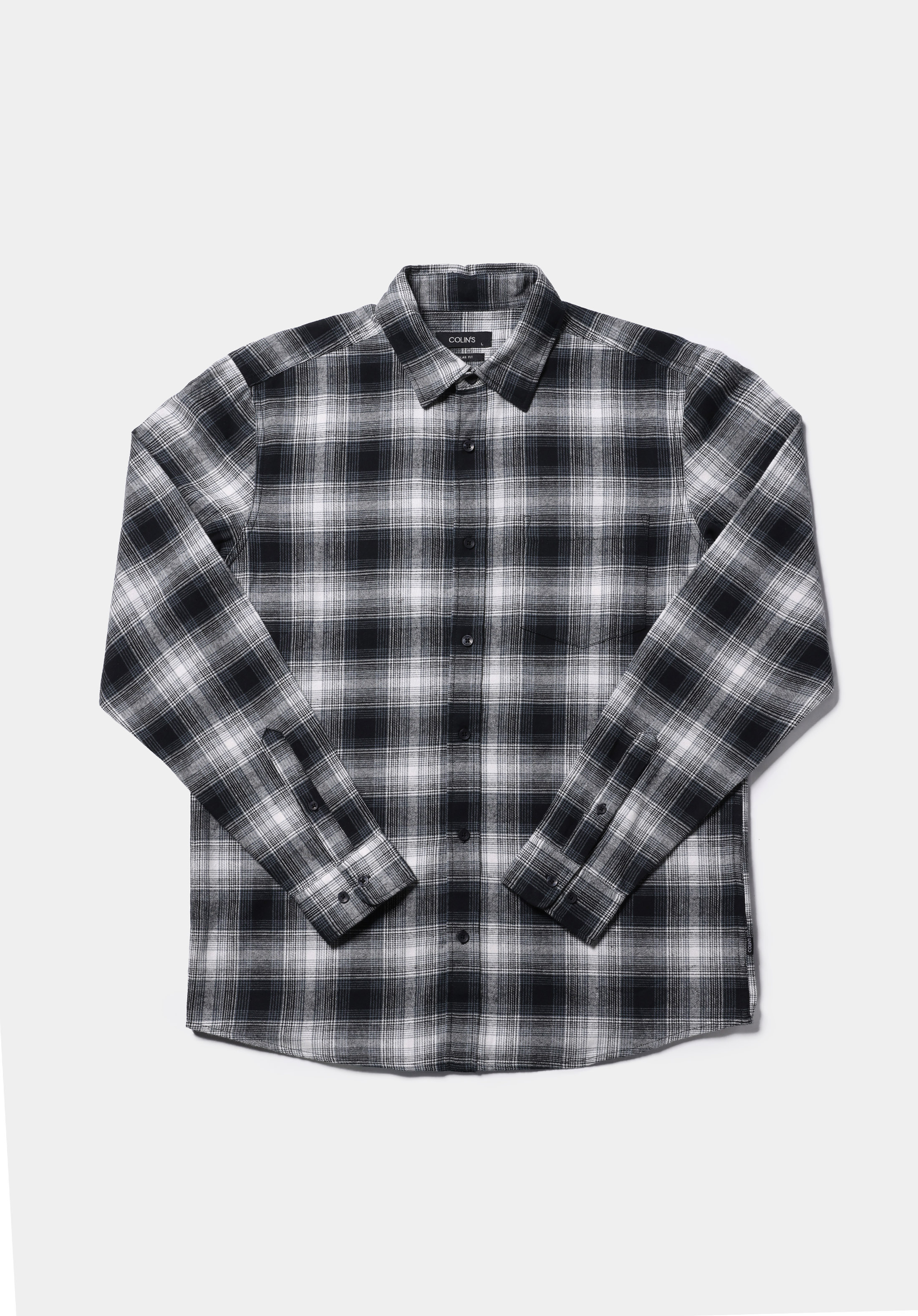 Regular Fit Shirt Neck Ekoseli Erkek Lacivert Uzun Kol Gömlek