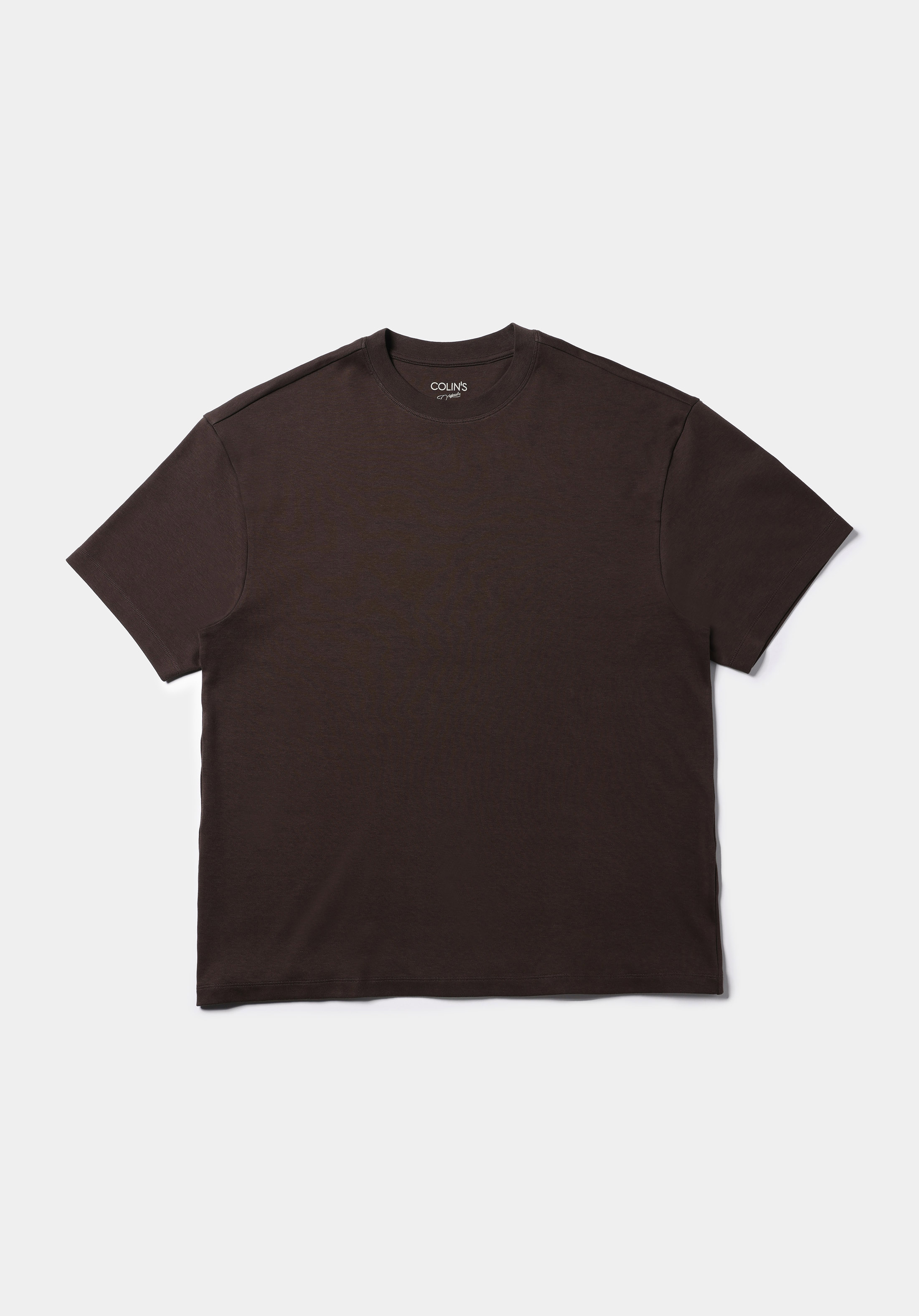 Oversize Fit Yuvarlak Yaka Düz Erkek Kahverengi Kısa Kol Tişört