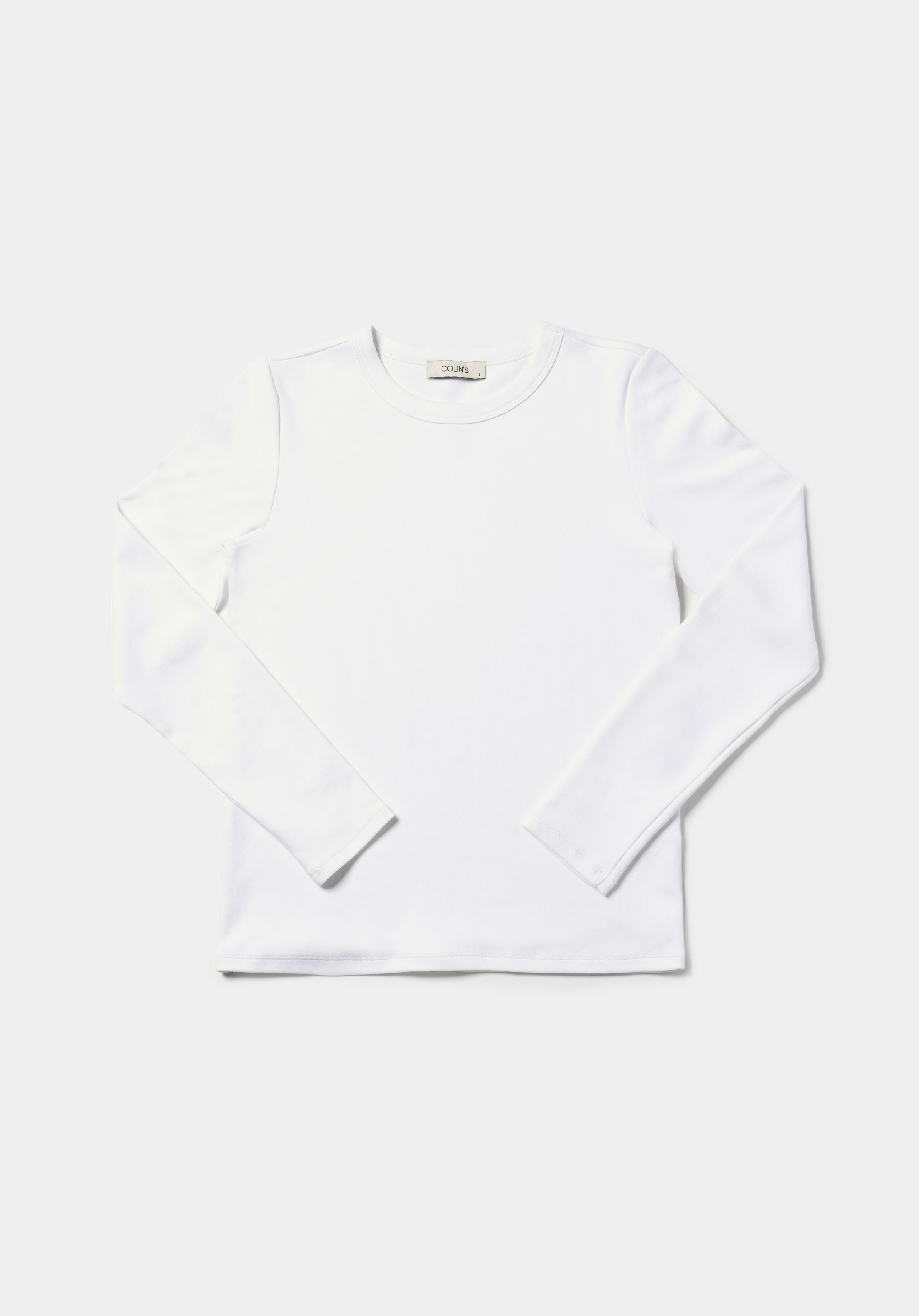 Slim Fit Yuvarlak Yaka Düz Kadın Beyaz Uzun Kol Tişört