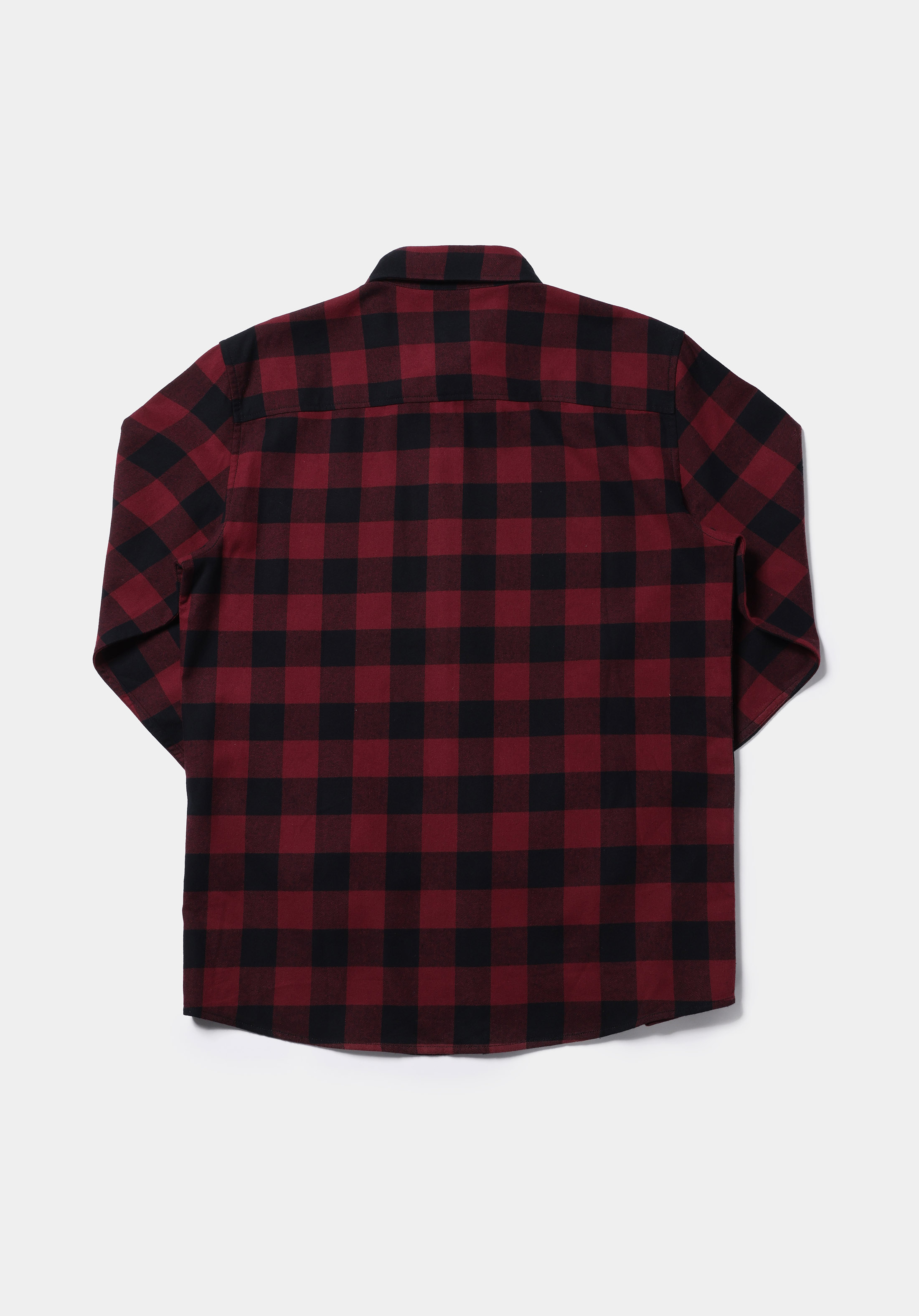 Regular Fit Shirt Neck Kareli Erkek Bordo Uzun Kol Gömlek