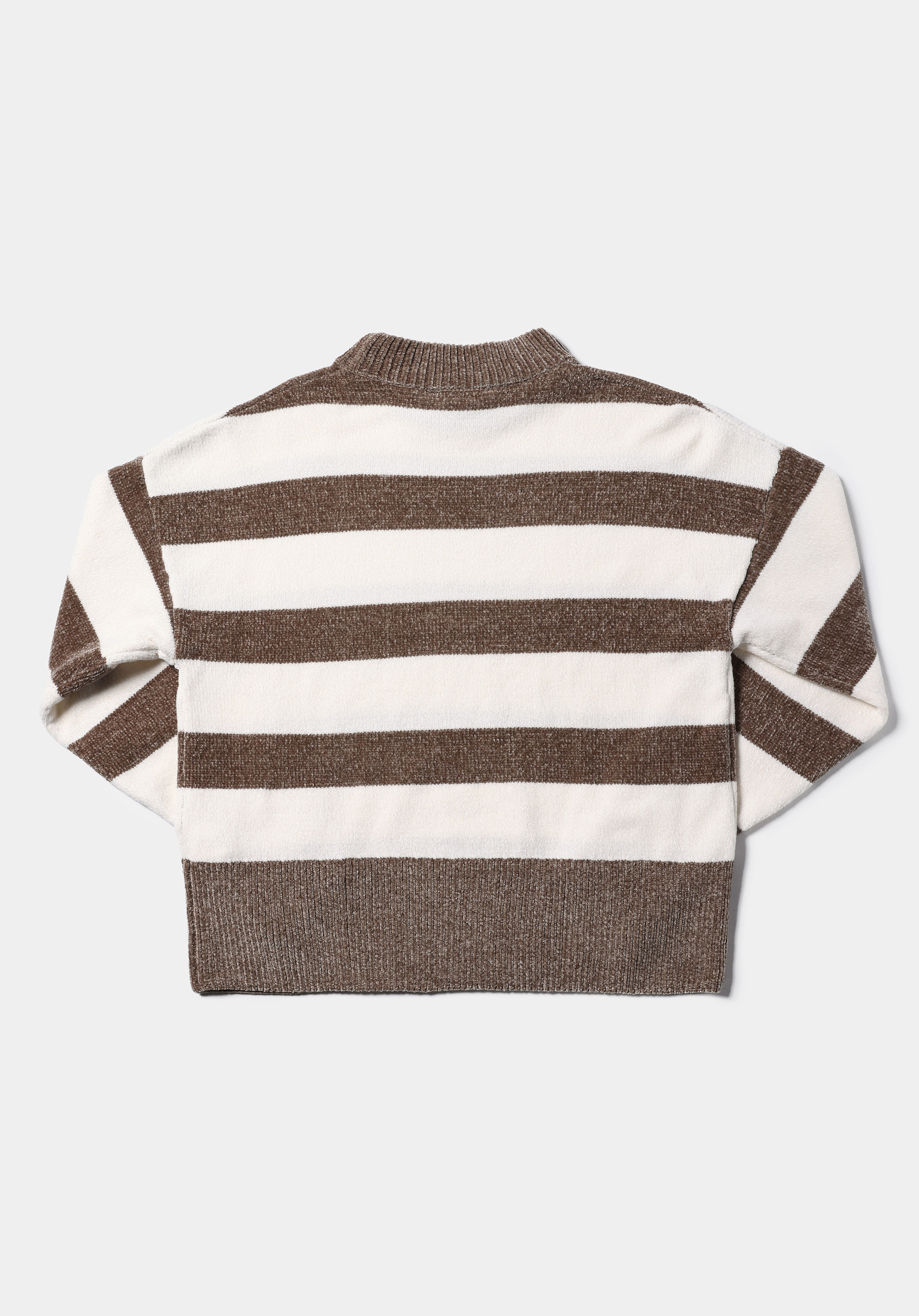 Regular Fit Yuvarlak Yaka Çizgili Kadın Kahverengi Kazak