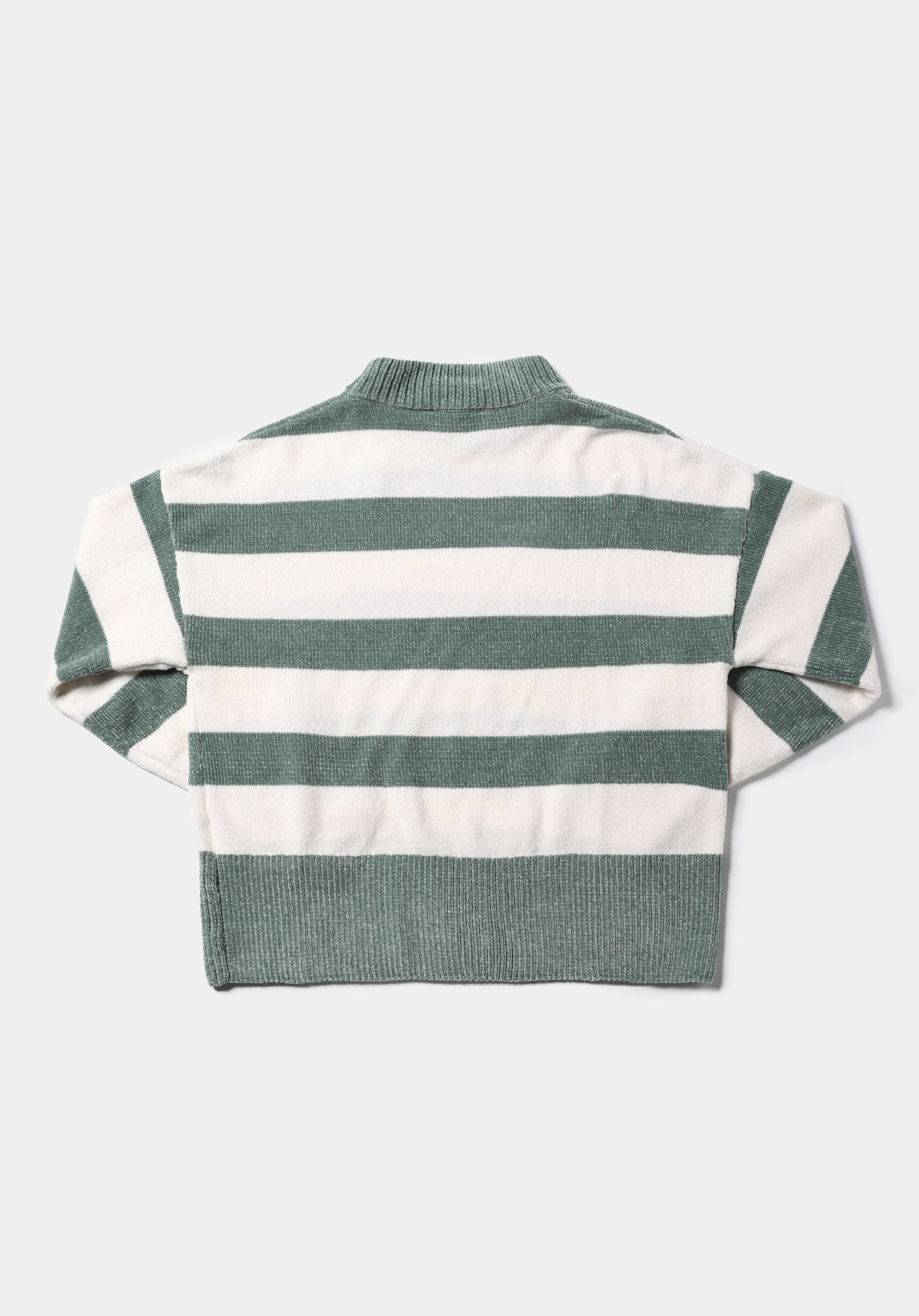 Regular Fit Yuvarlak Yaka Çizgili Kadın Yeşil Kazak