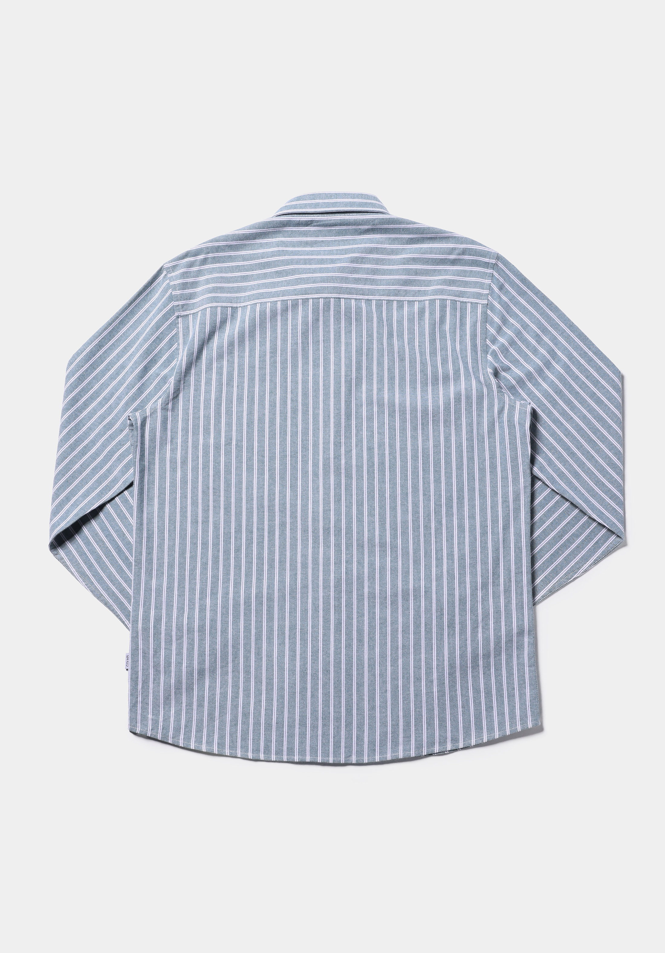 Regular Fit Shirt Neck Çizgili Erkek Yeşil Uzun Kol Gömlek