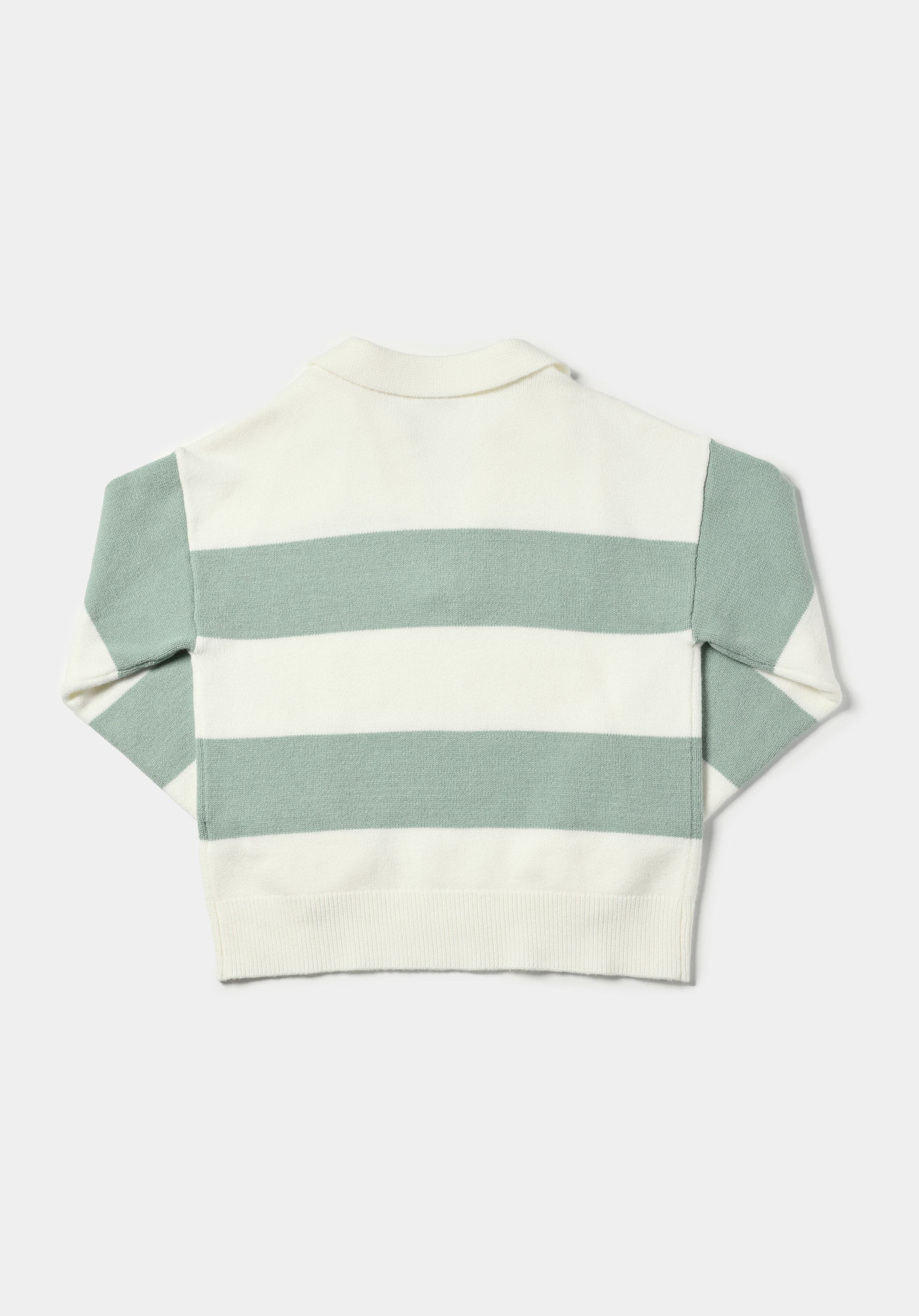 Regular Fit Polo Yaka Çizgili Kadın Yeşil Kazak