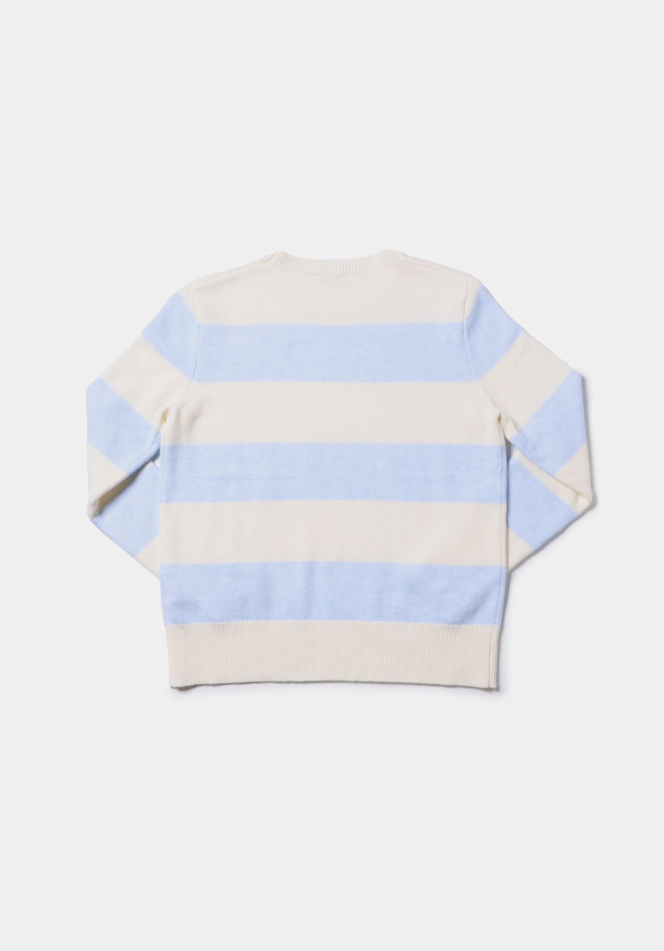 Regular Fit Yuvarlak Yaka Çizgili Kadın Beyaz Kazak