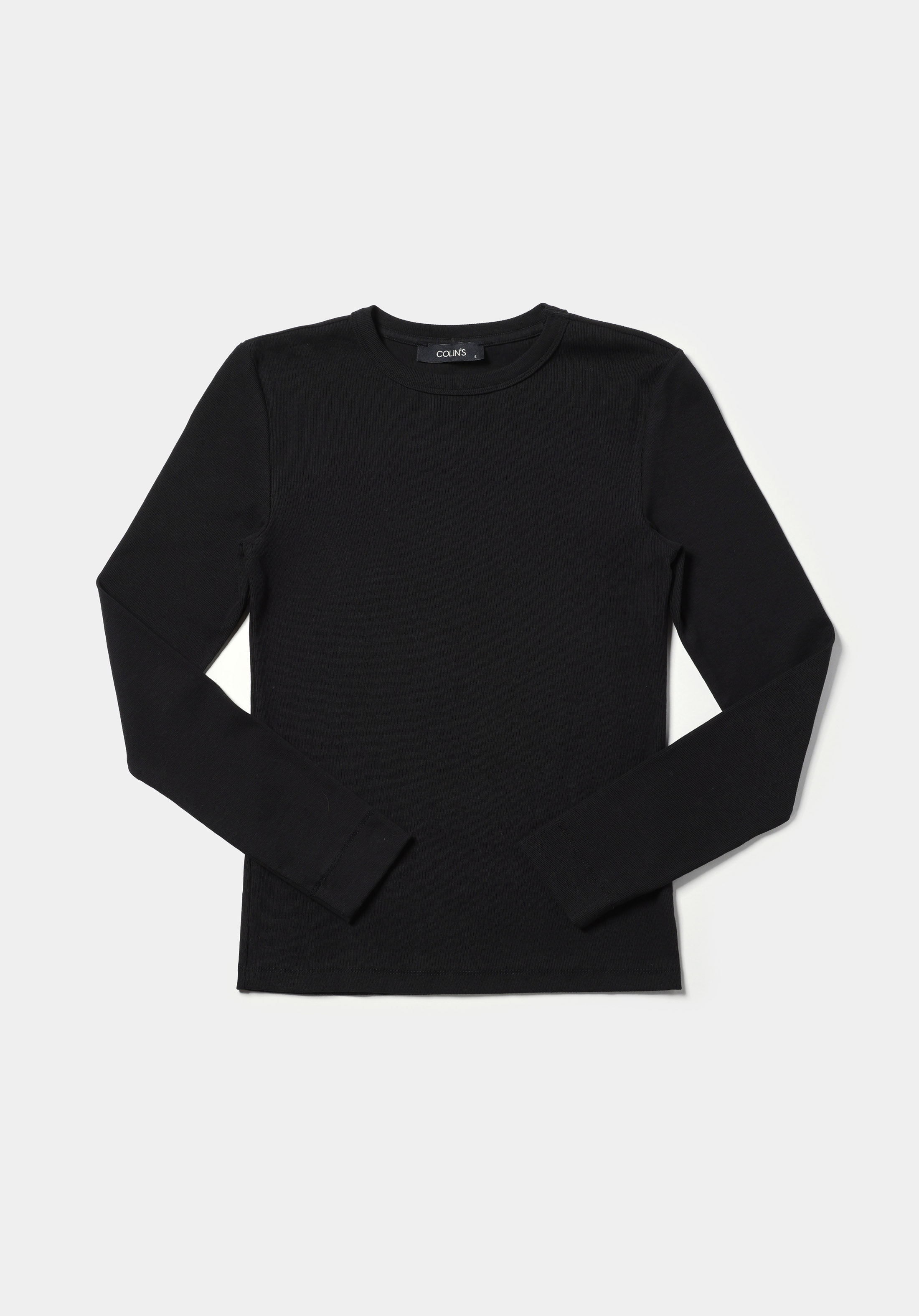 Slim Fit Yuvarlak Yaka Düz Kadın Siyah Uzun Kol Tişört