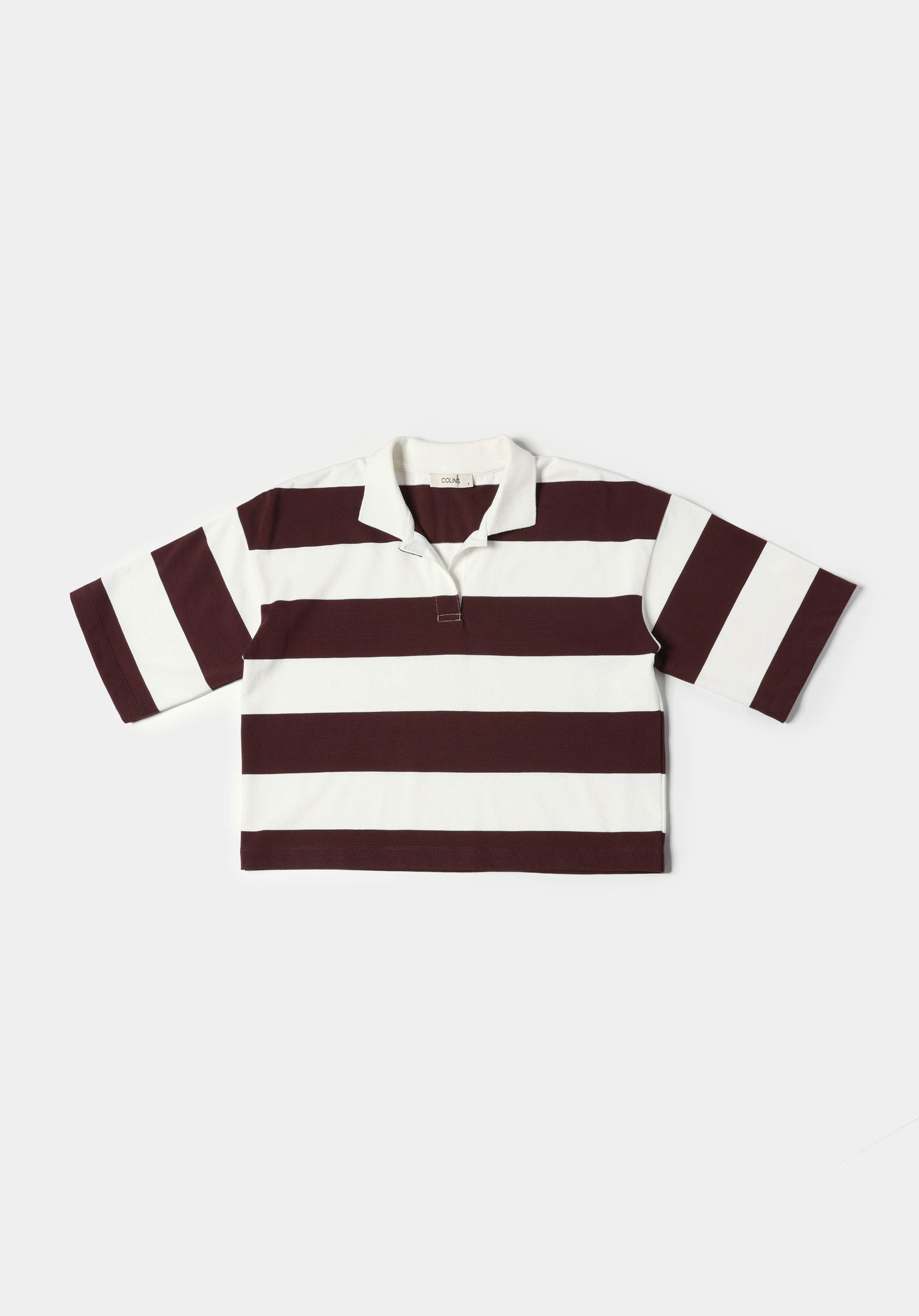 Regular Fit Polo Yaka Çizgili Kadın Mor Kısa Kol Tişört