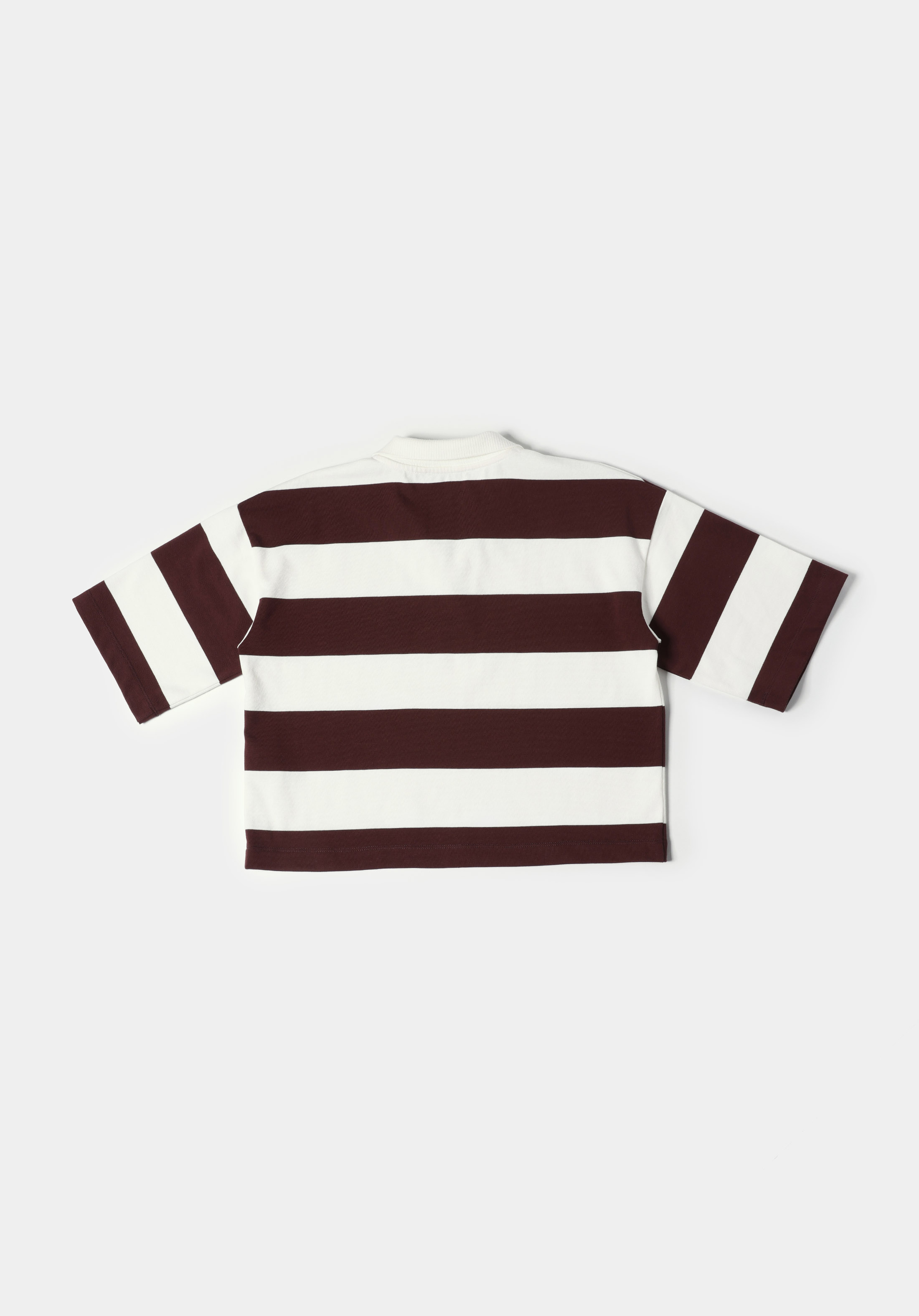 Regular Fit Polo Yaka Çizgili Kadın Mor Kısa Kol Tişört