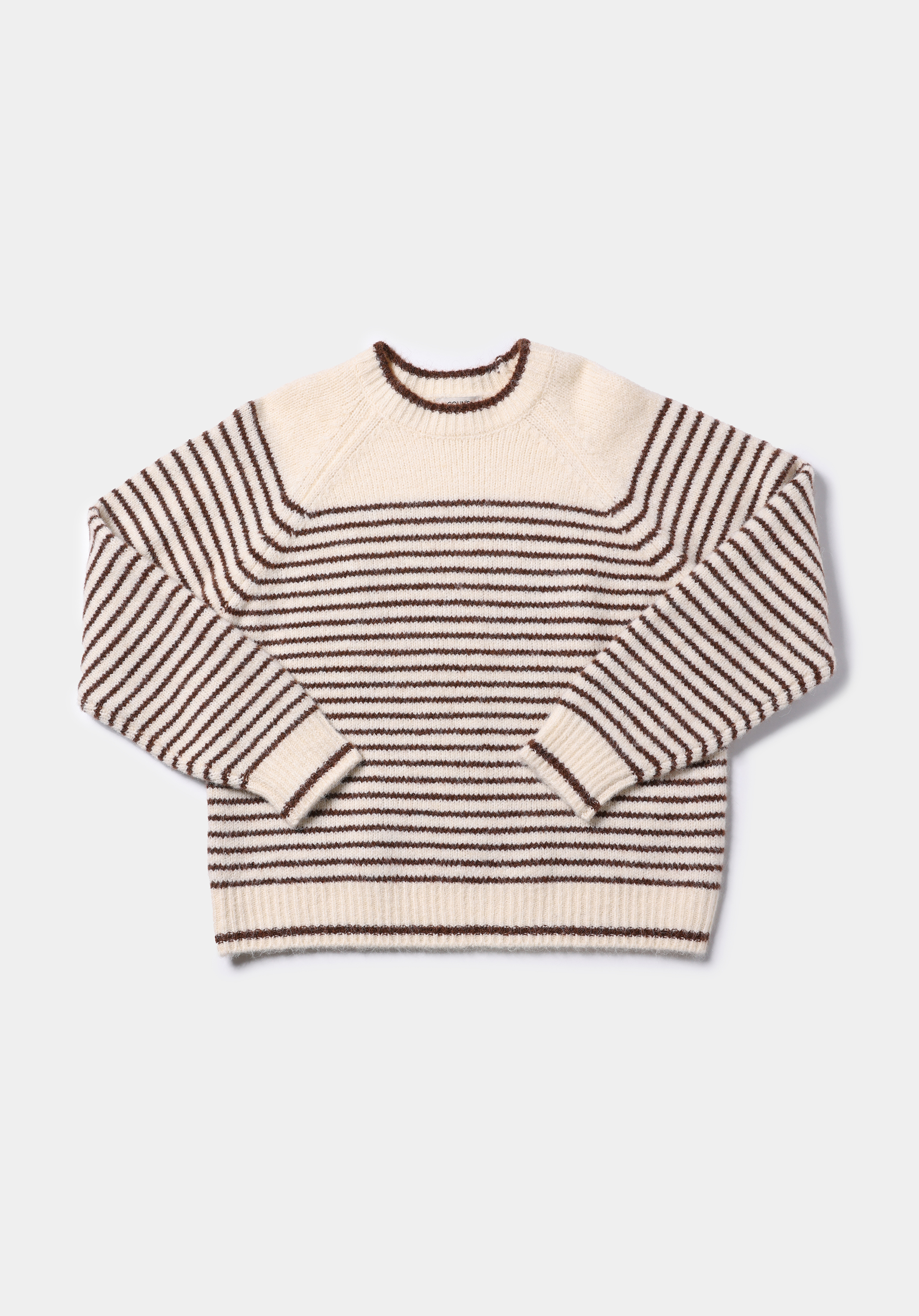 Regular Fit Yuvarlak Yaka Çizgili Kadın Bej Kazak