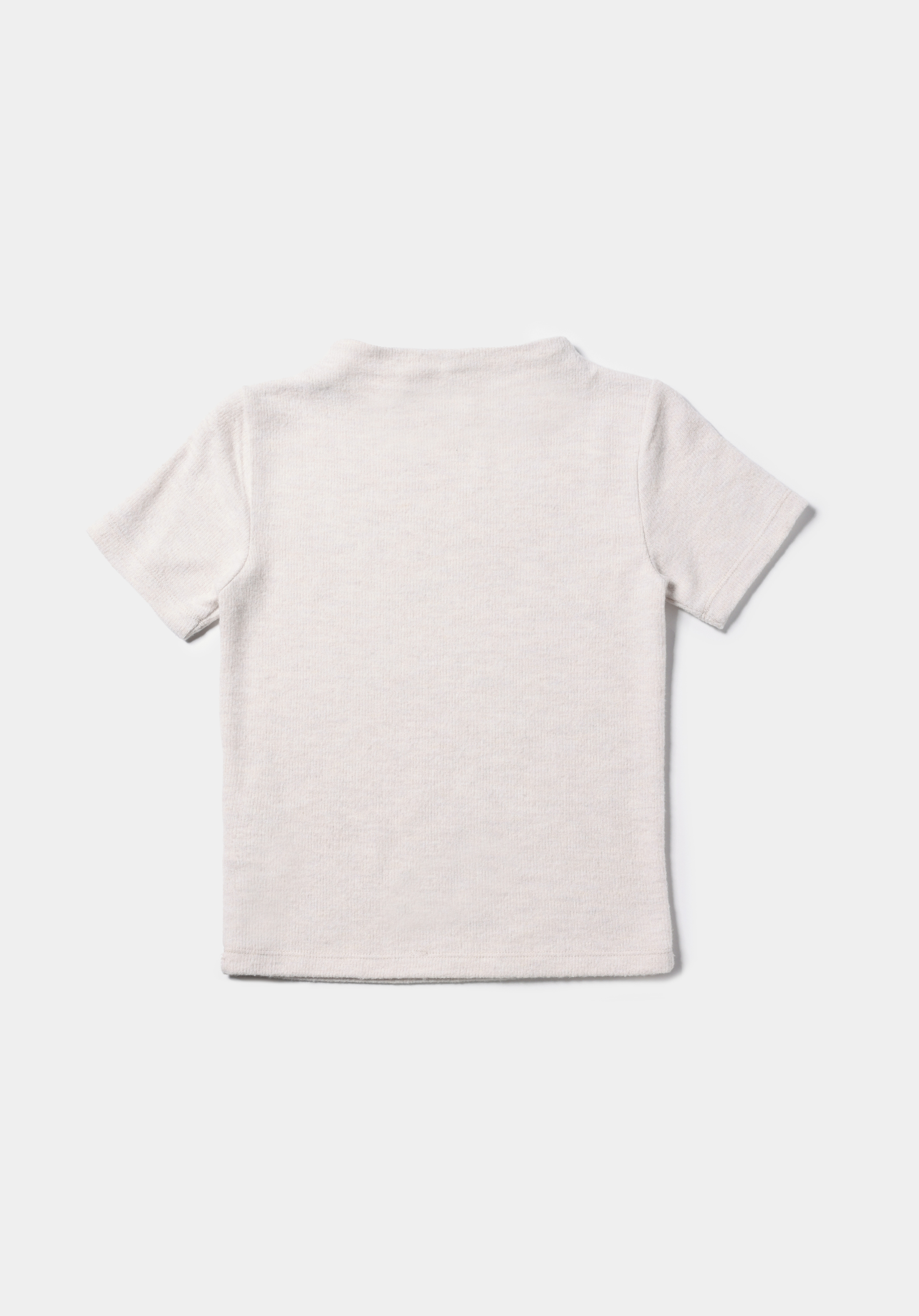 Slim Fit Dik Yaka Düz Kadın Ekru Kısa Kol Tişört