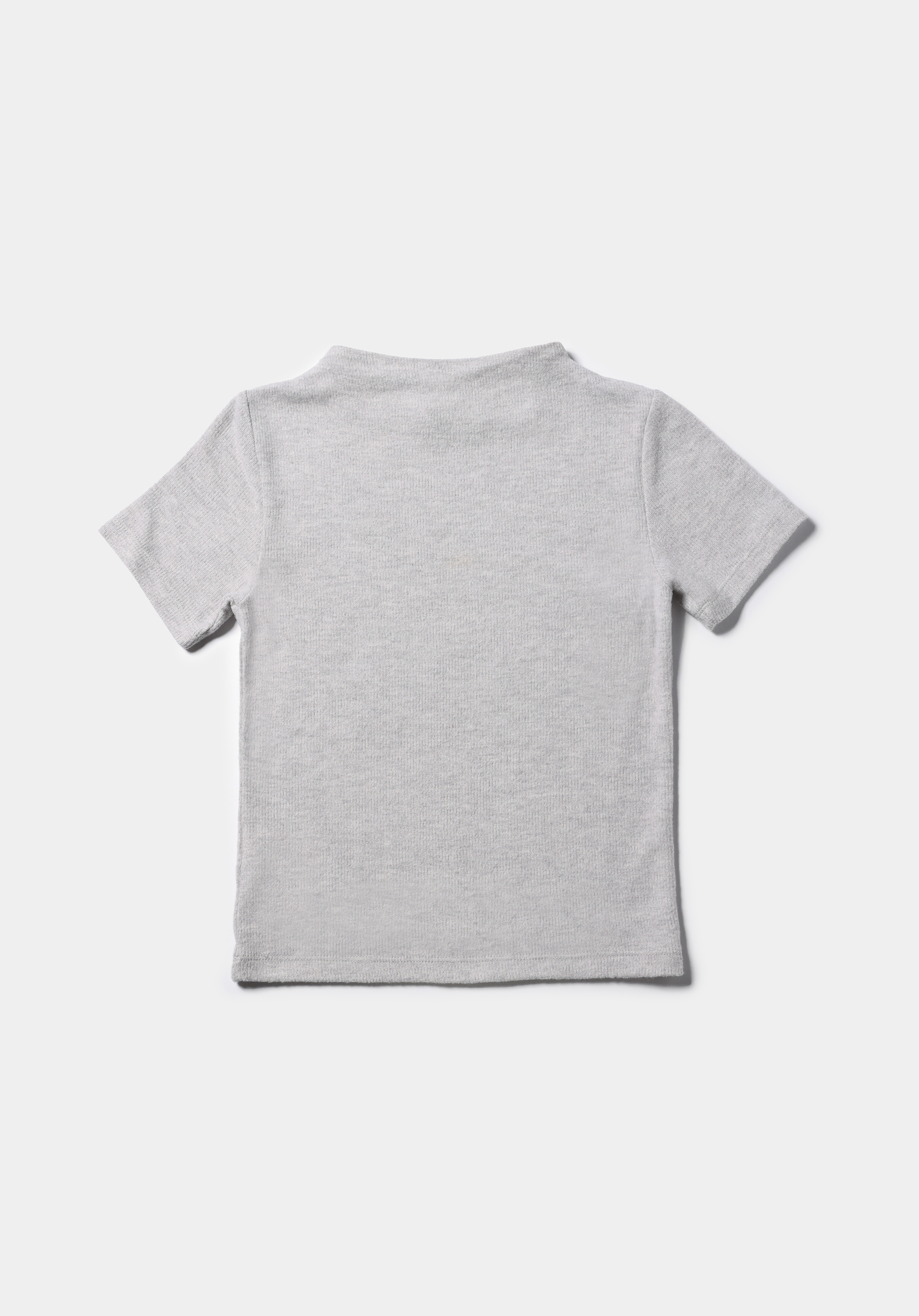 Slim Fit Dik Yaka Düz Kadın Gri Kısa Kol Tişört