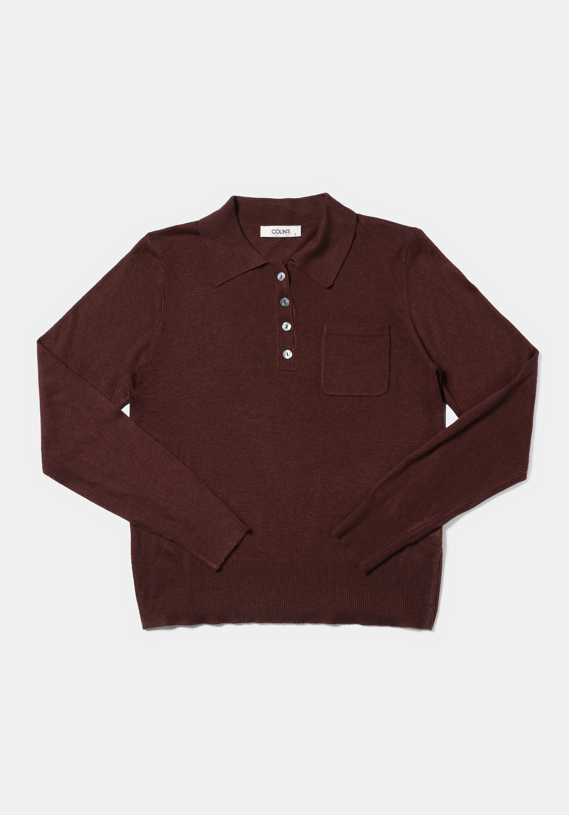 Slim Fit Polo Yaka Düz Kadın Kahverengi Kazak