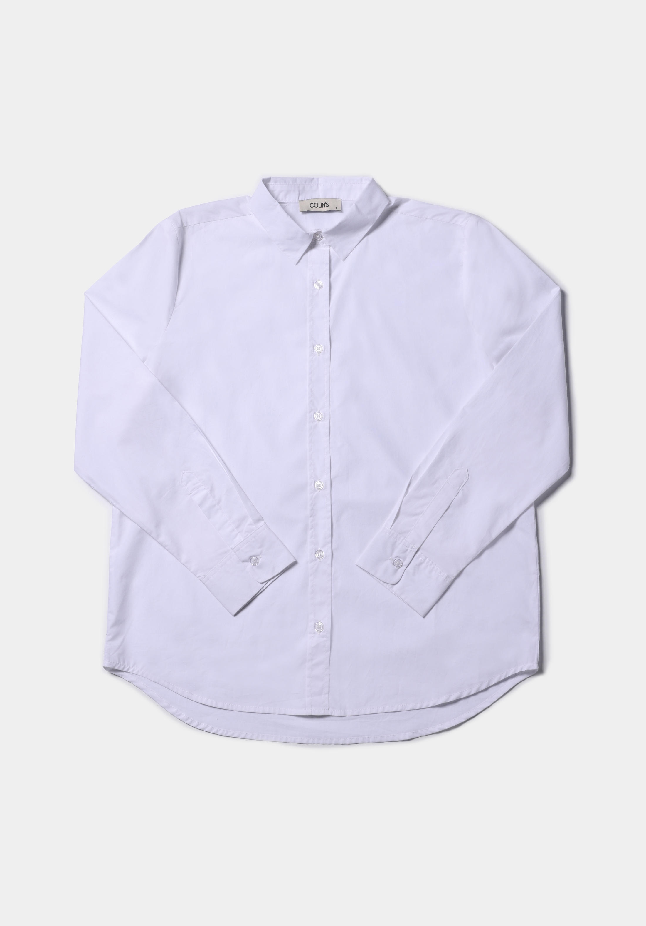 Regular Fit Shirt Neck Düz Kadın Beyaz Uzun Kol Gömlek