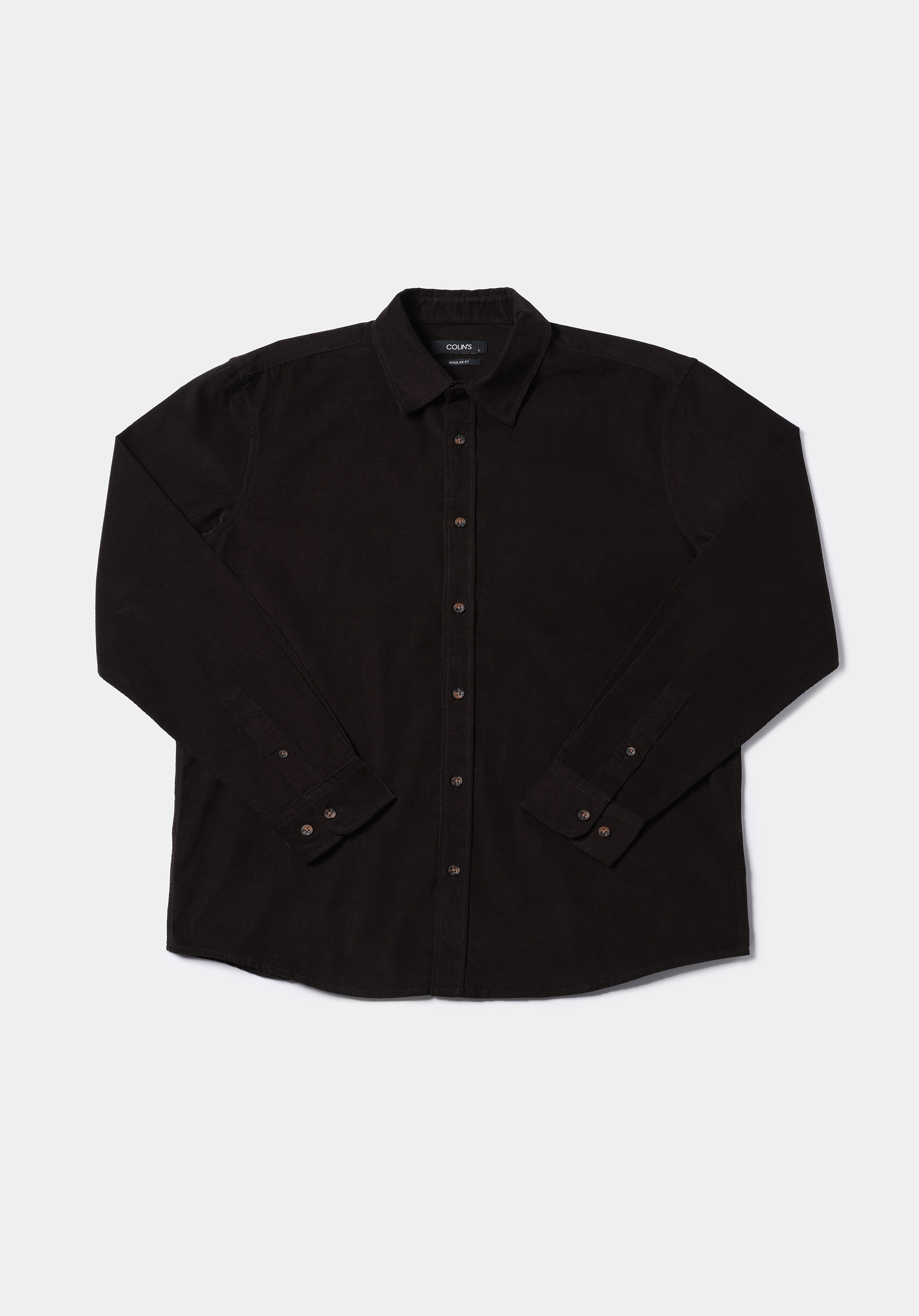 Regular Fit Shirt Neck Düz Erkek Kahverengi Uzun Kol Gömlek