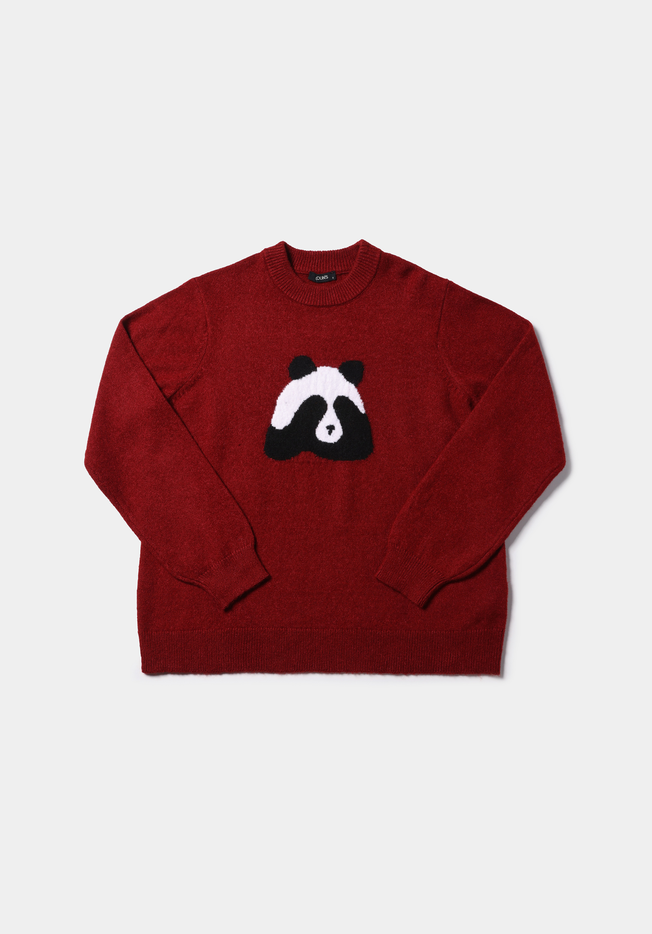 Regular Fit Yuvarlak Yaka Baskılı Kadın Kirmizi Kazak