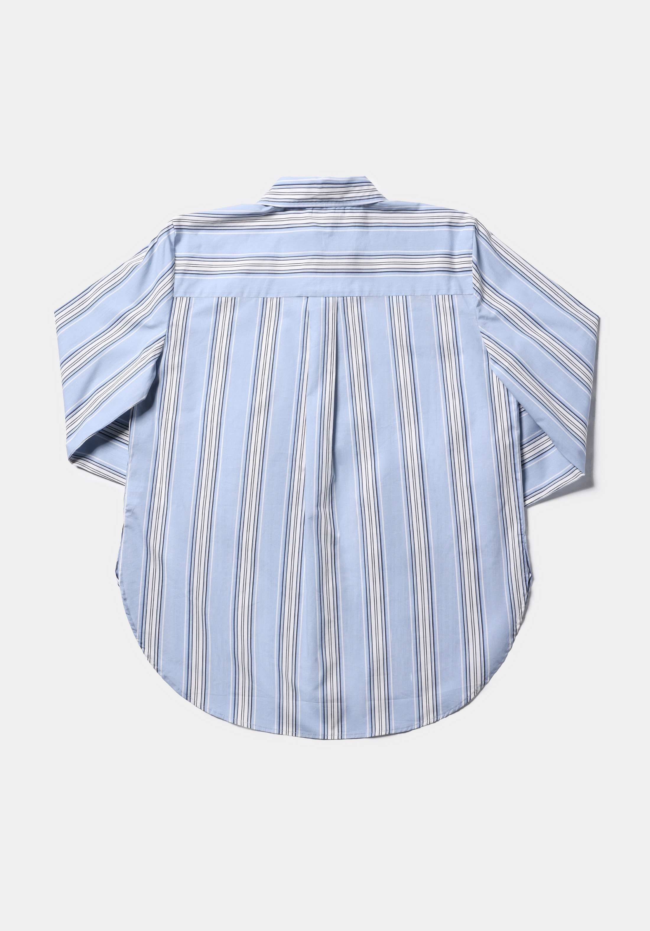 Regular Fit Shirt Neck Çizgili Kadın Mavi Uzun Kol Gömlek