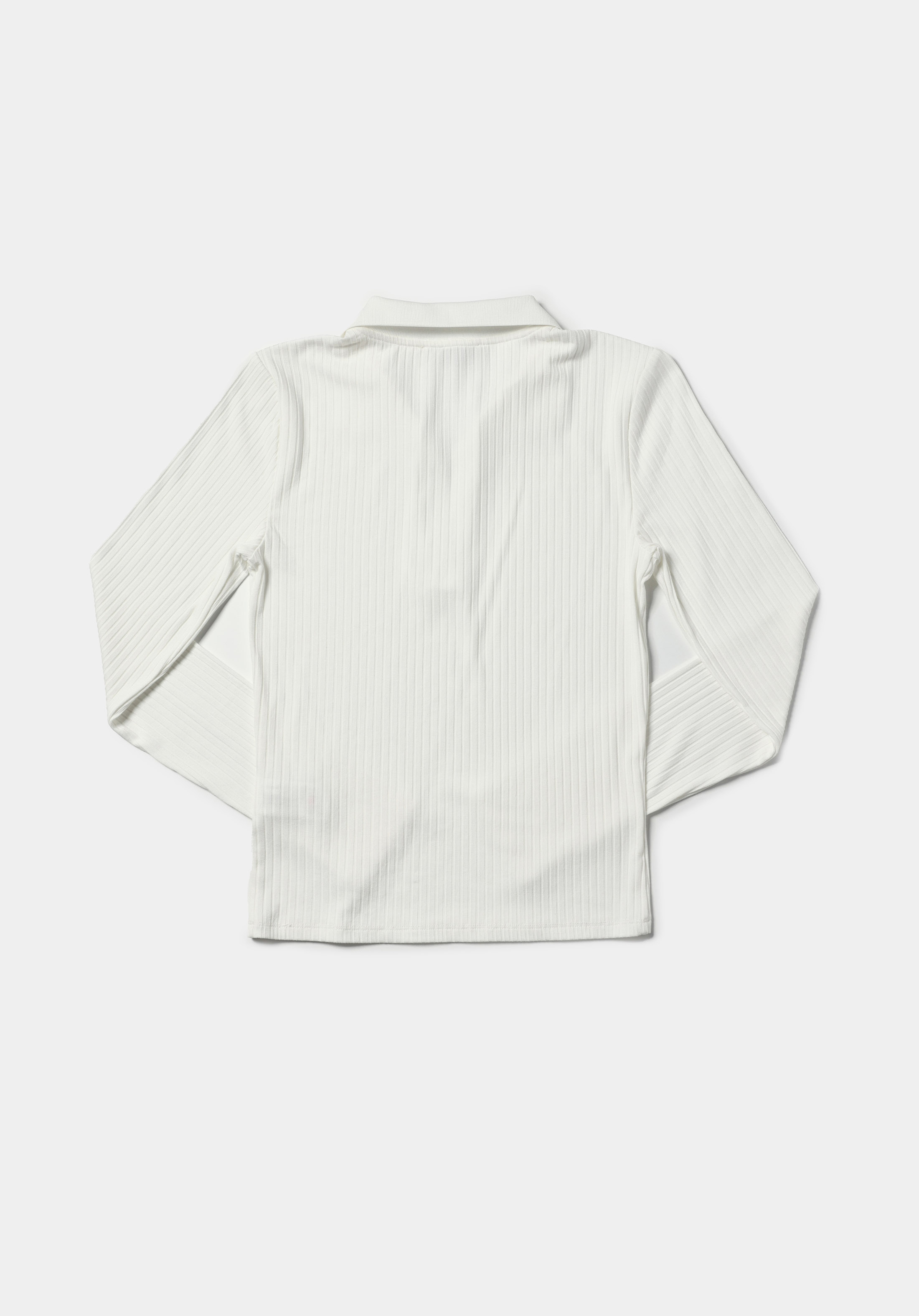 Slim Fit Polo Yaka Düz Kadın Beyaz Uzun Kol Tişört