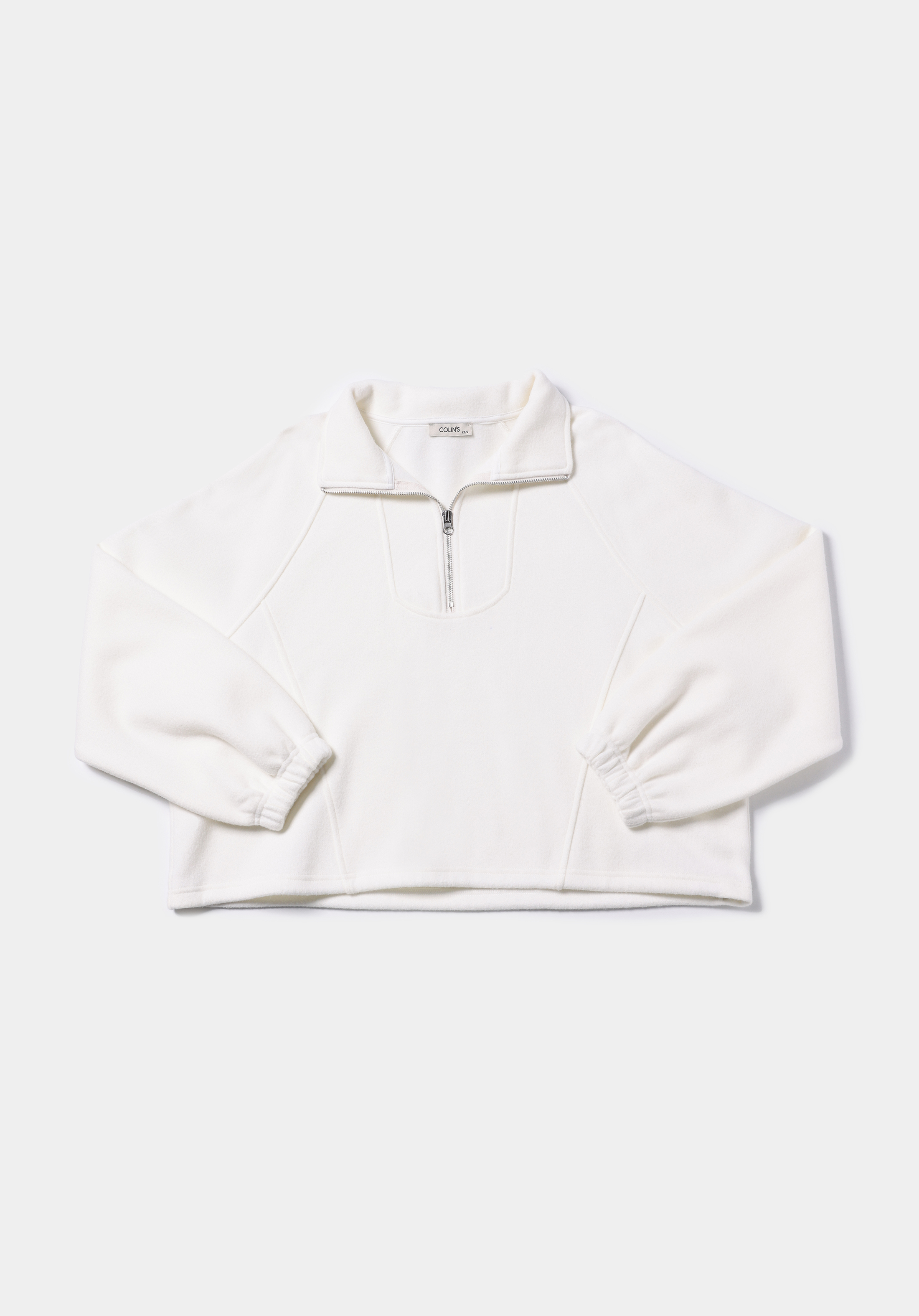 Relax Fit Fermuarlı Düz Kadın Ekru Sweatshirt